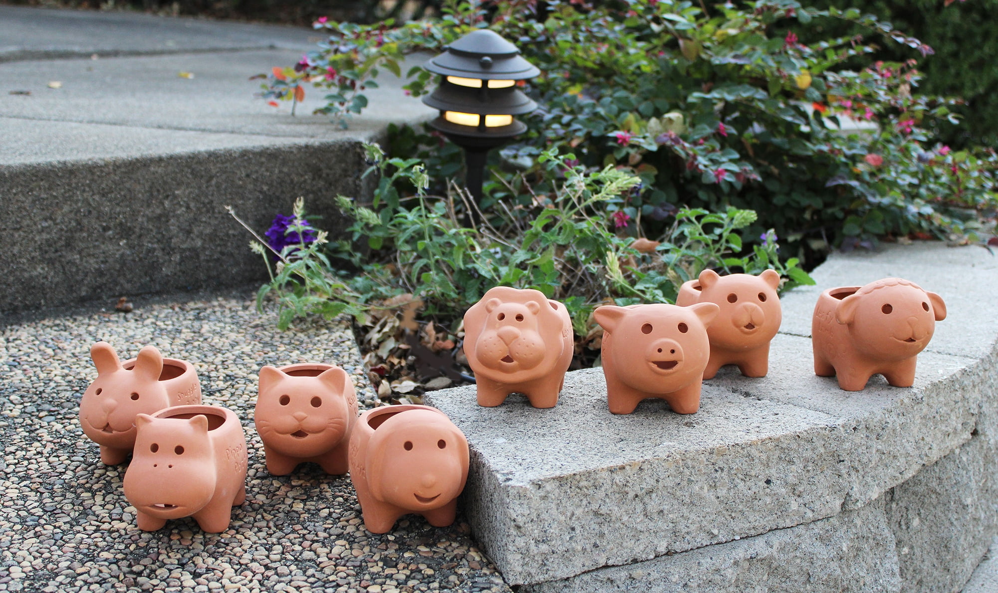 Set of 8 Adorable Terracotta Small Animal Shaped pots . 8 Creatures Total