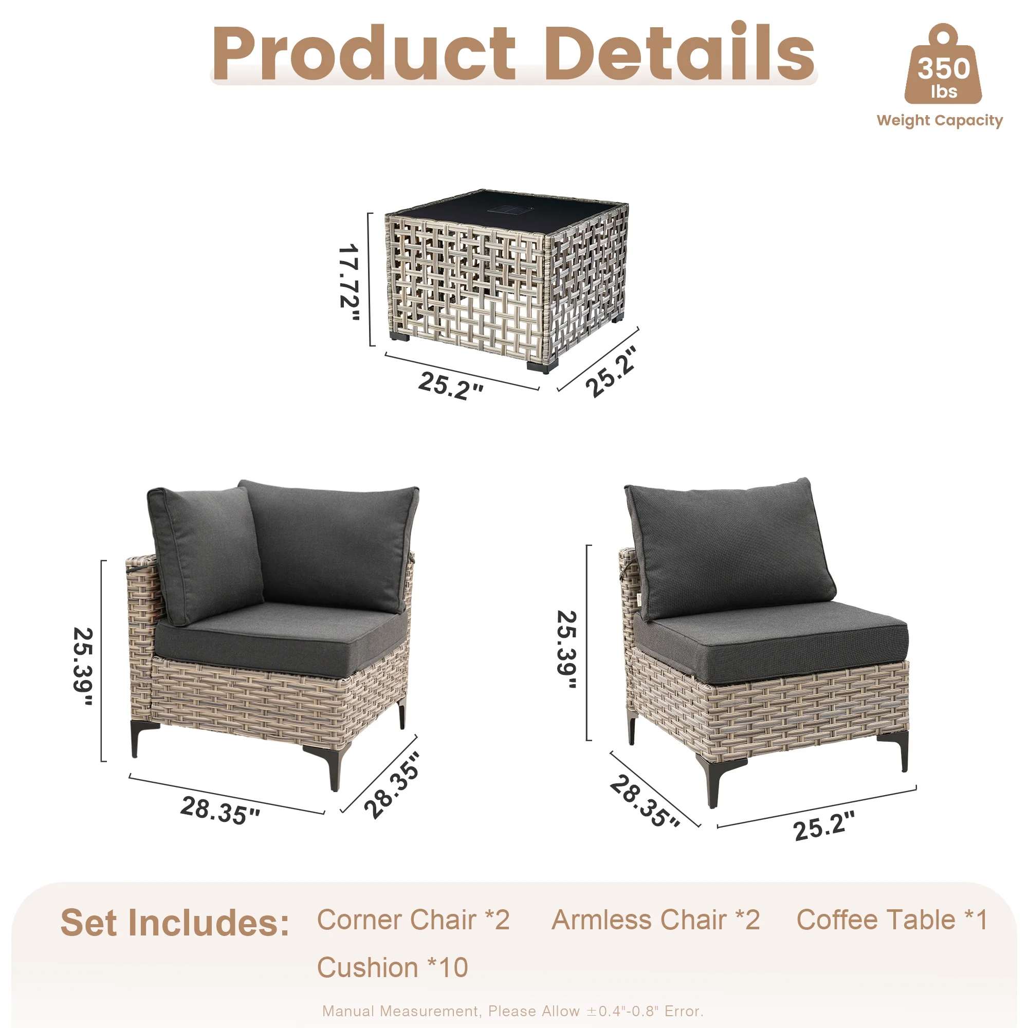 Vcatnet 5 Pieces Patio Outdoor Conversation Set All Weather Furniture Wicker Sofa Set with Solar Lamp Coffee Table,Black