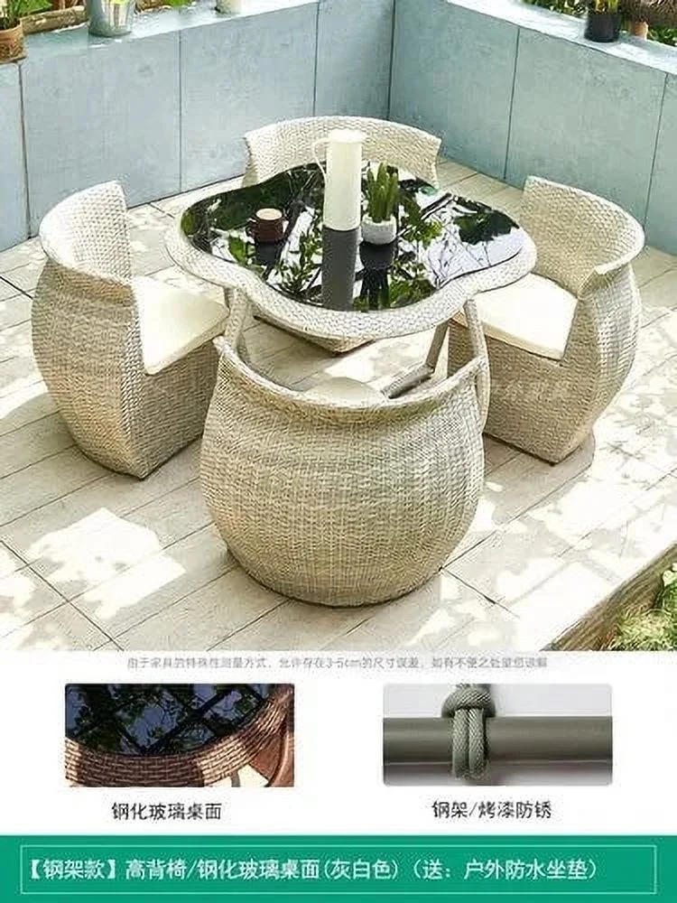Outdoor Table and Chair Leisure Terrace PE Rattan Woven Waterproof Sun Protection Balcony Combination Custom Furniture WKGF