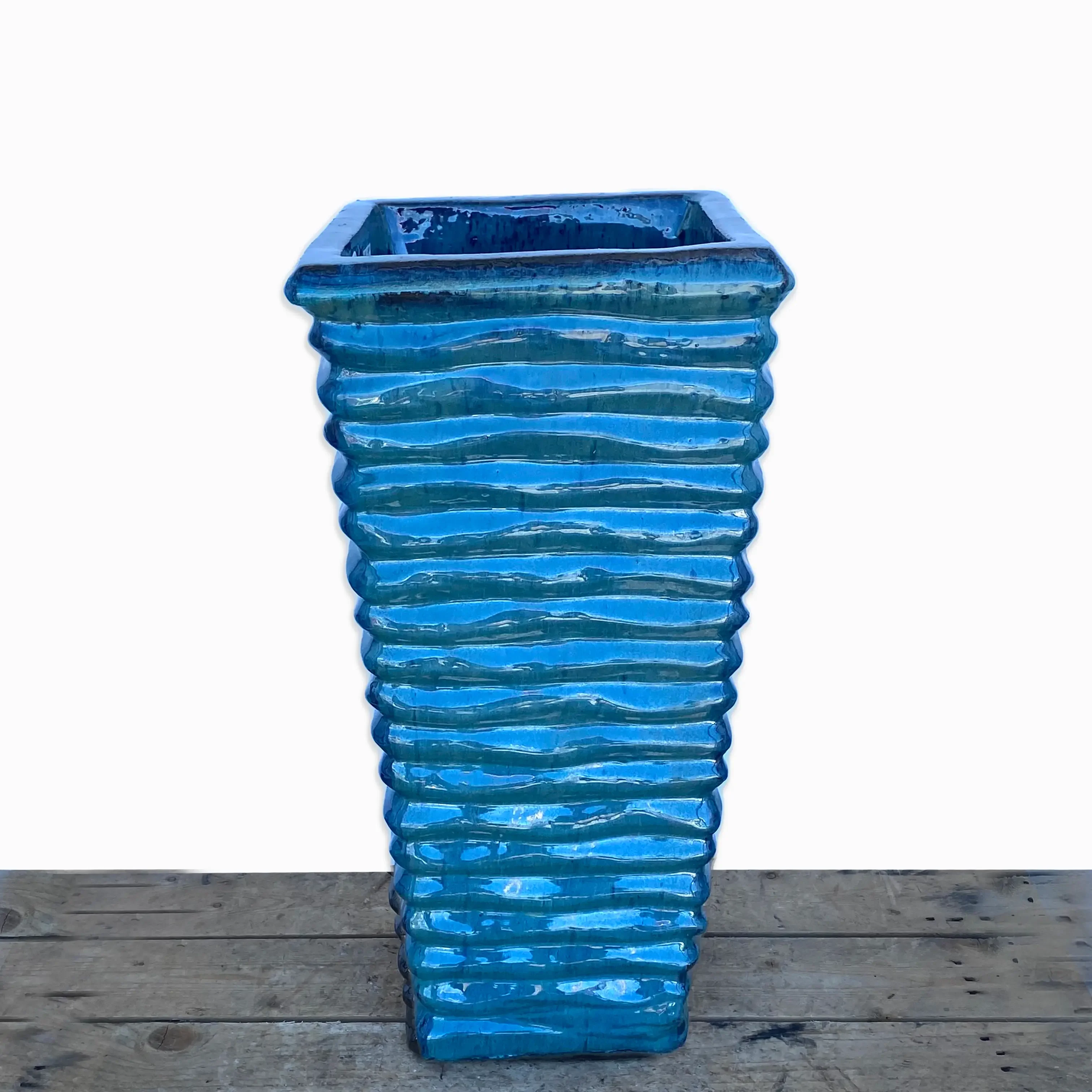 Marble Green Ripple Wedge Planter - Handcrafted Pot for Stylish Home Decor - Indoor/Outdoor Use