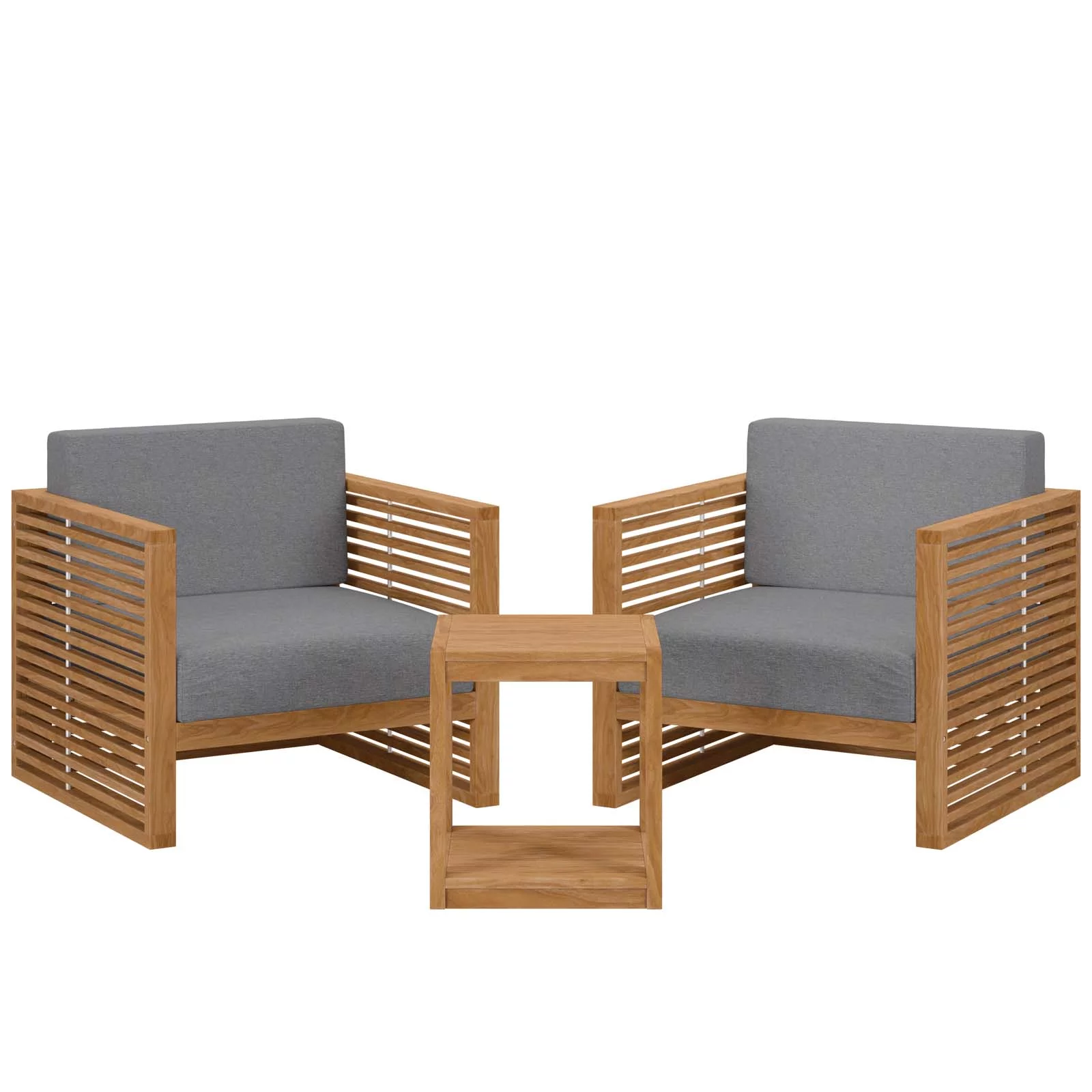 Modway Carlsbad 3-Piece Teak Wood Outdoor Patio Set in Natural Gray