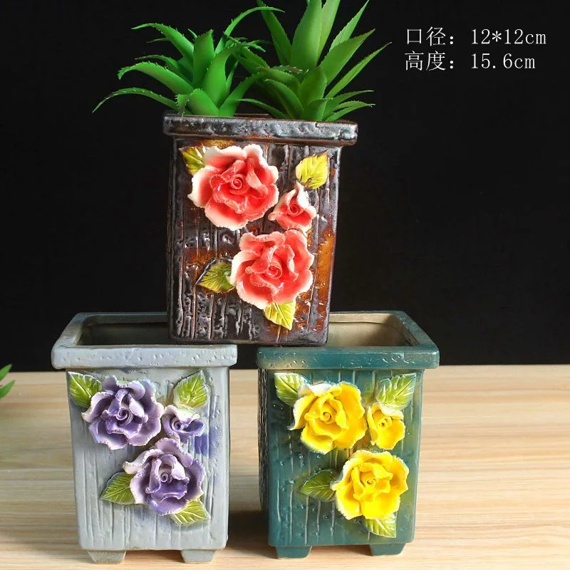 LivNxt Handcrafted Ceramic Succulent Plant Pot with Floral Design - Rustic Style Planter for Succulents