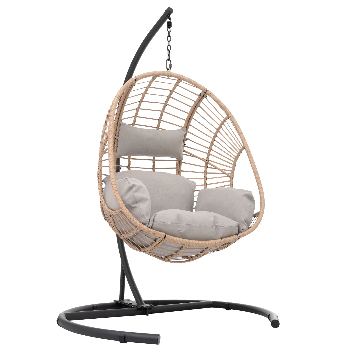 Indulge in Tranquil and Elegant Natural Color Wicker Egg Chair with Soft Beige Cushion - Luxuriously Comfortable Indoor Outdoor Swing for Unparalleled Relaxation and Style - Ideal Additio