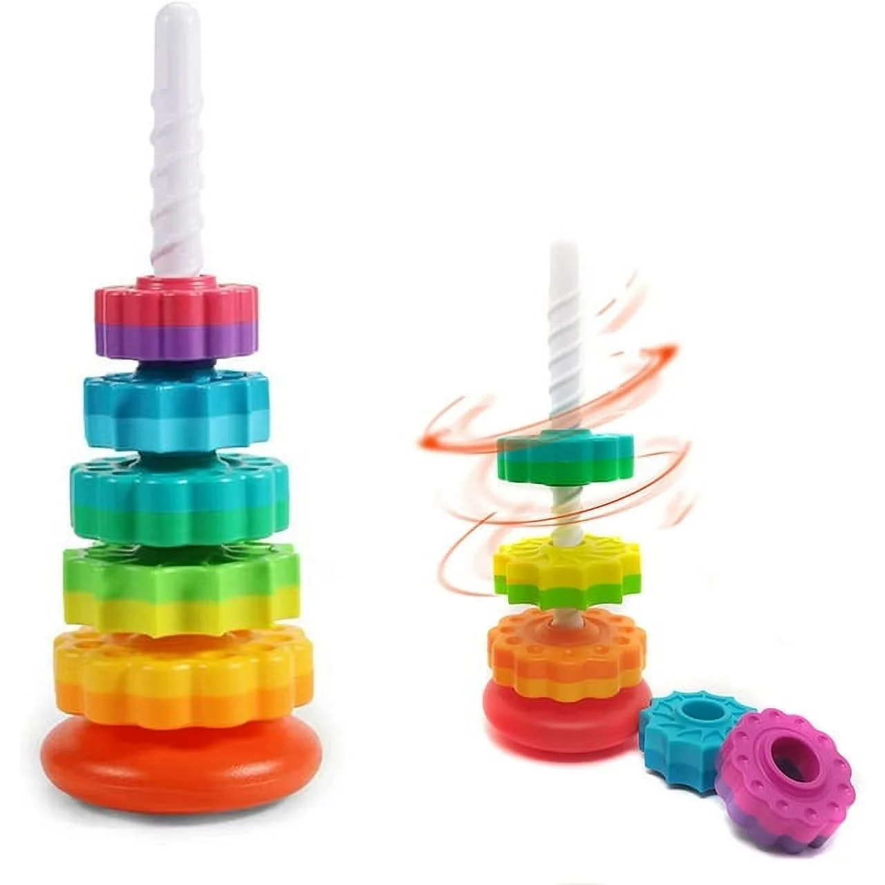 1 PCS Spinning Stacking Toys,Spin Toys for Toddlers 1-3,Strong ABS Plastic,Rainbow Spin Tower,Autism Spin Stack Toys,Suitable for Gifts for Boys and Girls
