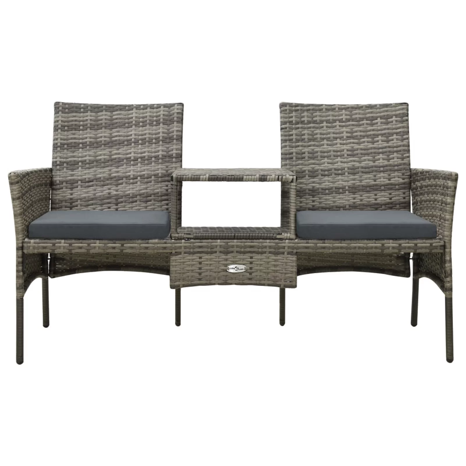 Carevas 2-Seater Patio Sofa with Tea Table & Stools Poly Rattan Gray