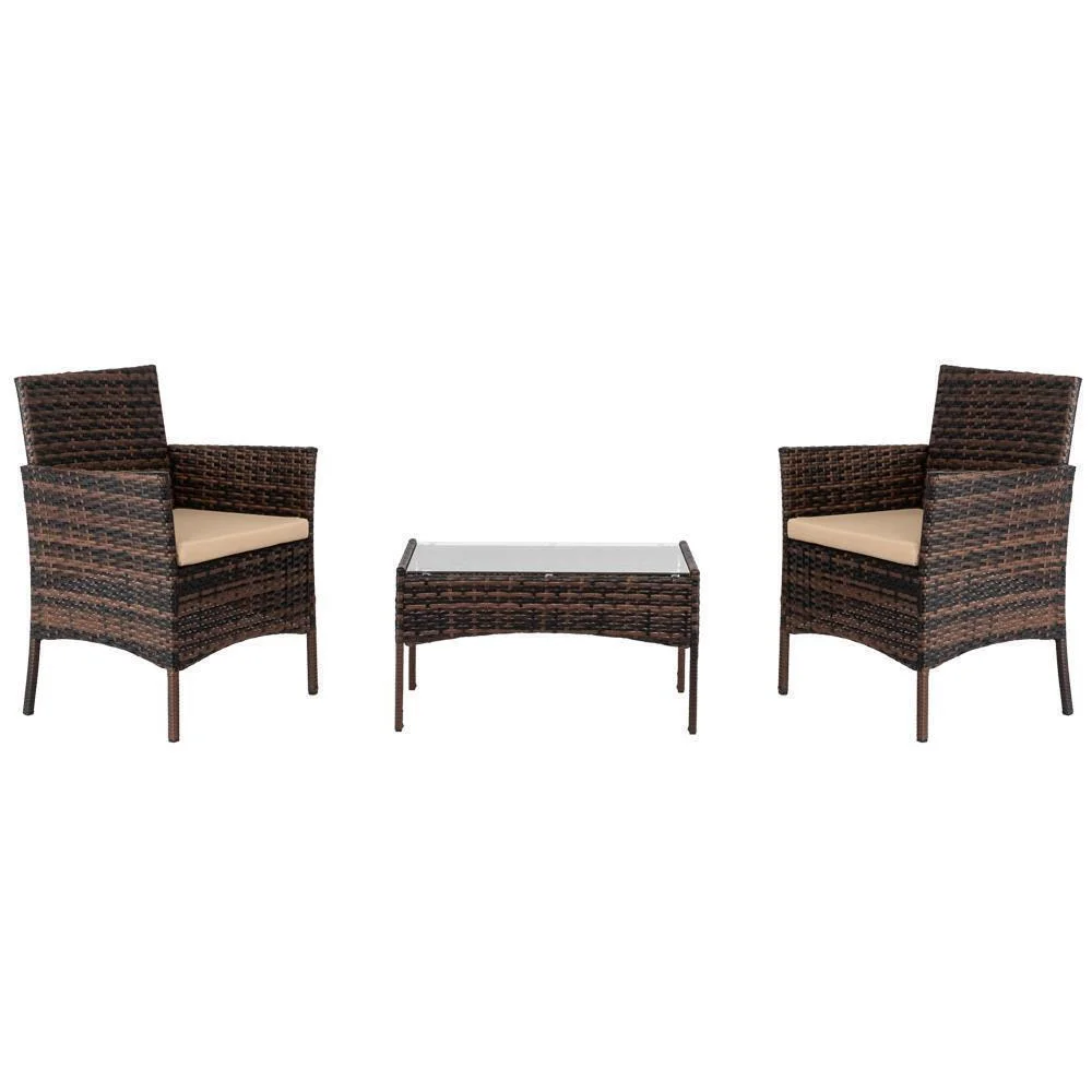 4 PCS Patio Rattan Furniture Set Sofa Chair Coffee Table Brown Gradient Garden