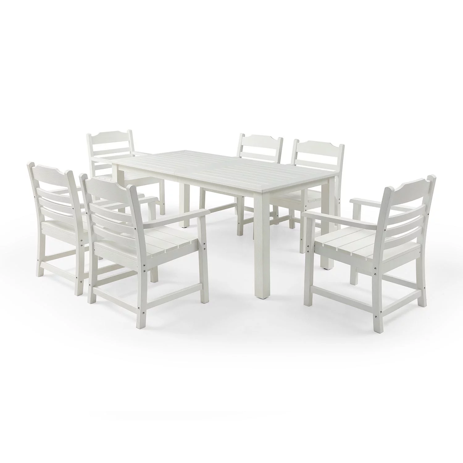 Elegant White HIPS Patio Furniture Dining Chair and Table Set  7 Pieces for Backyard Garden Poolside Balcony Conversation - Includes 6 Stylish Dining Chairs and 1 Dining Table