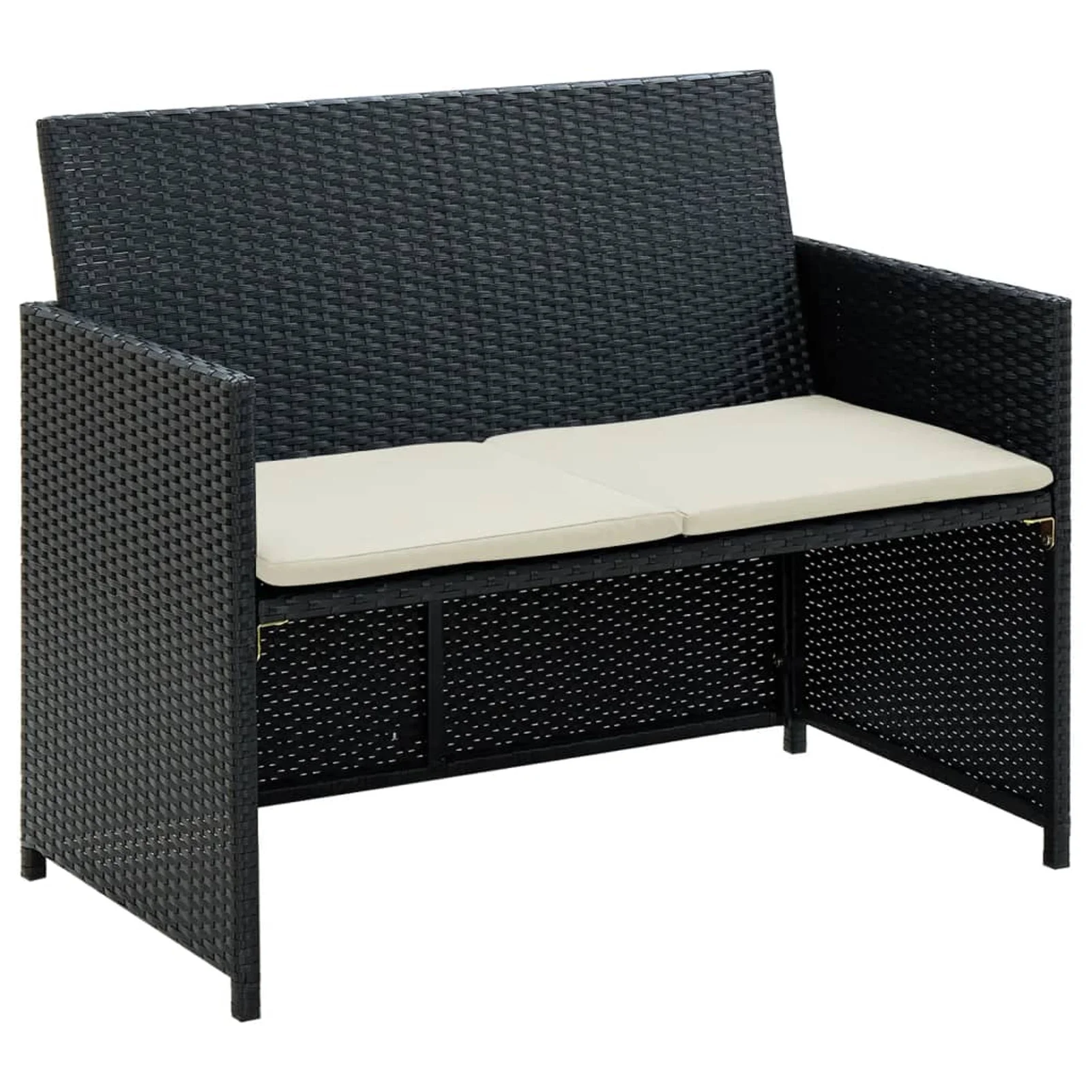 Carevas 2 Seater Patio Sofa with Cushions Black Poly Rattan