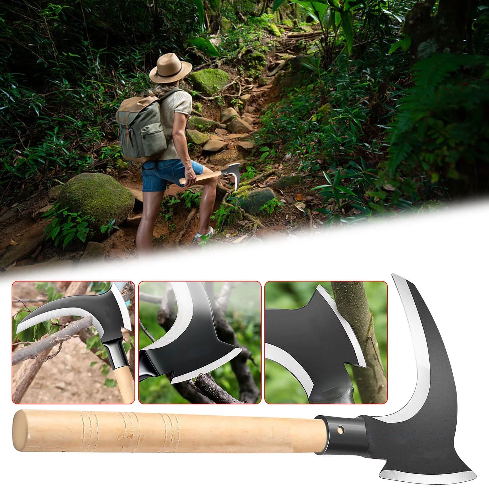 GBSELL Home Clearance Manganese Steel Double-edged Sickle for Gardening Weeding And Grass Multifunctional Double-edged for Cutting Trees And Firewood Gardens Gifts for Women Men Mom Dad