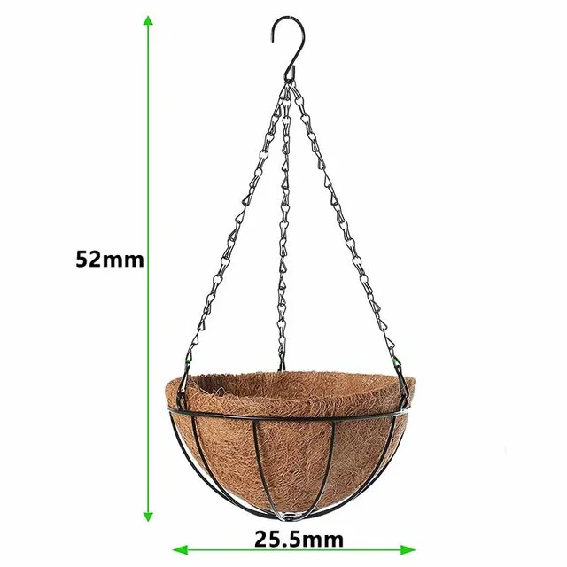 Decorative 10-Inch Round Metal Hanging Basket Holder for Plants with Wire Liner for Flower Garden Pot - Perfect Balcony Decoration