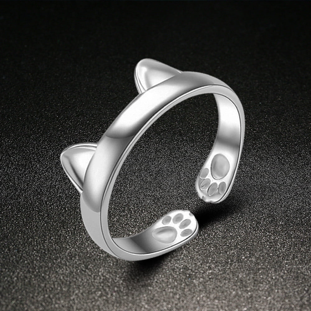 SIfdSeng Rings for Women Sterling Silver Non Tarnish Silver Plated Cat Ears Ring Thumb Ring Adjustable Pet Gift Cubic Zirconia Rings for Women Stainless Steel Pearl Ring Silver 925