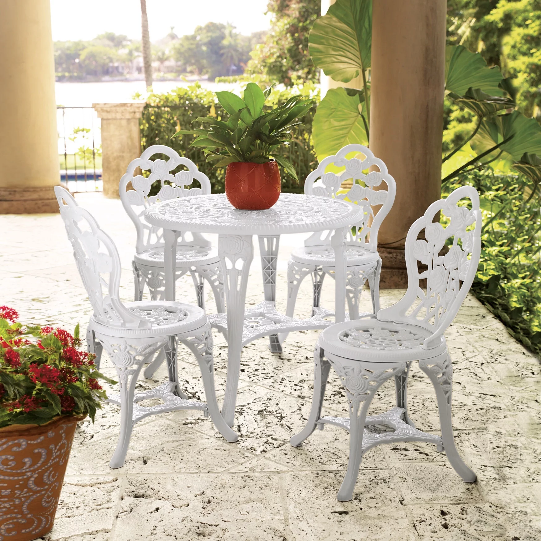BrylaneHome 5-Piece Table And Chair Bistro Set - White