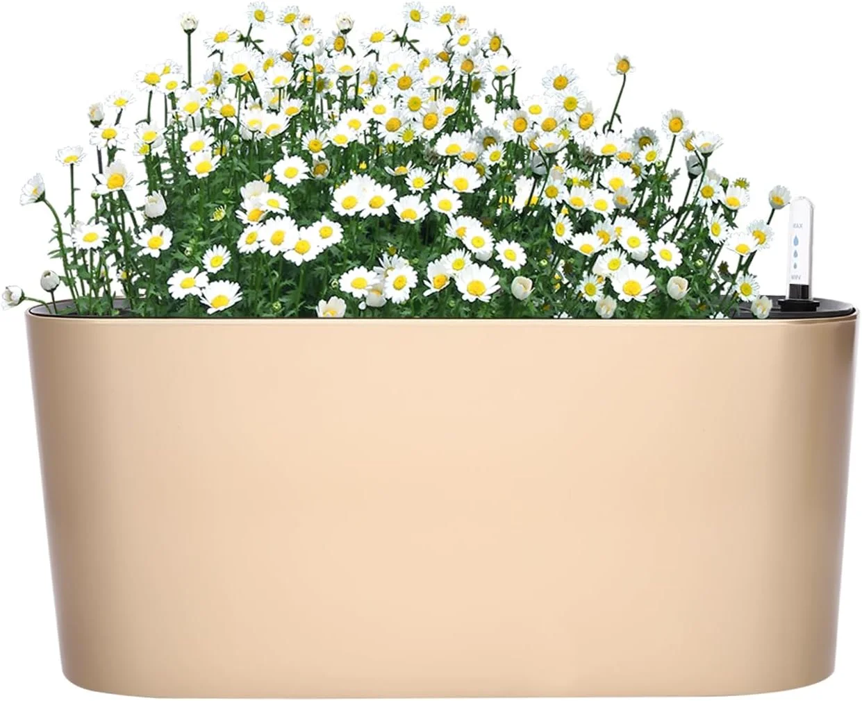 2 Sets Self Watering Planter Pots, W/Water Level Gauges, Plants Flower Pot, Plastic Planters for All House Herbs Succulents, 15.35 * 5.91 * 7.09inch (Gold,White,Green)