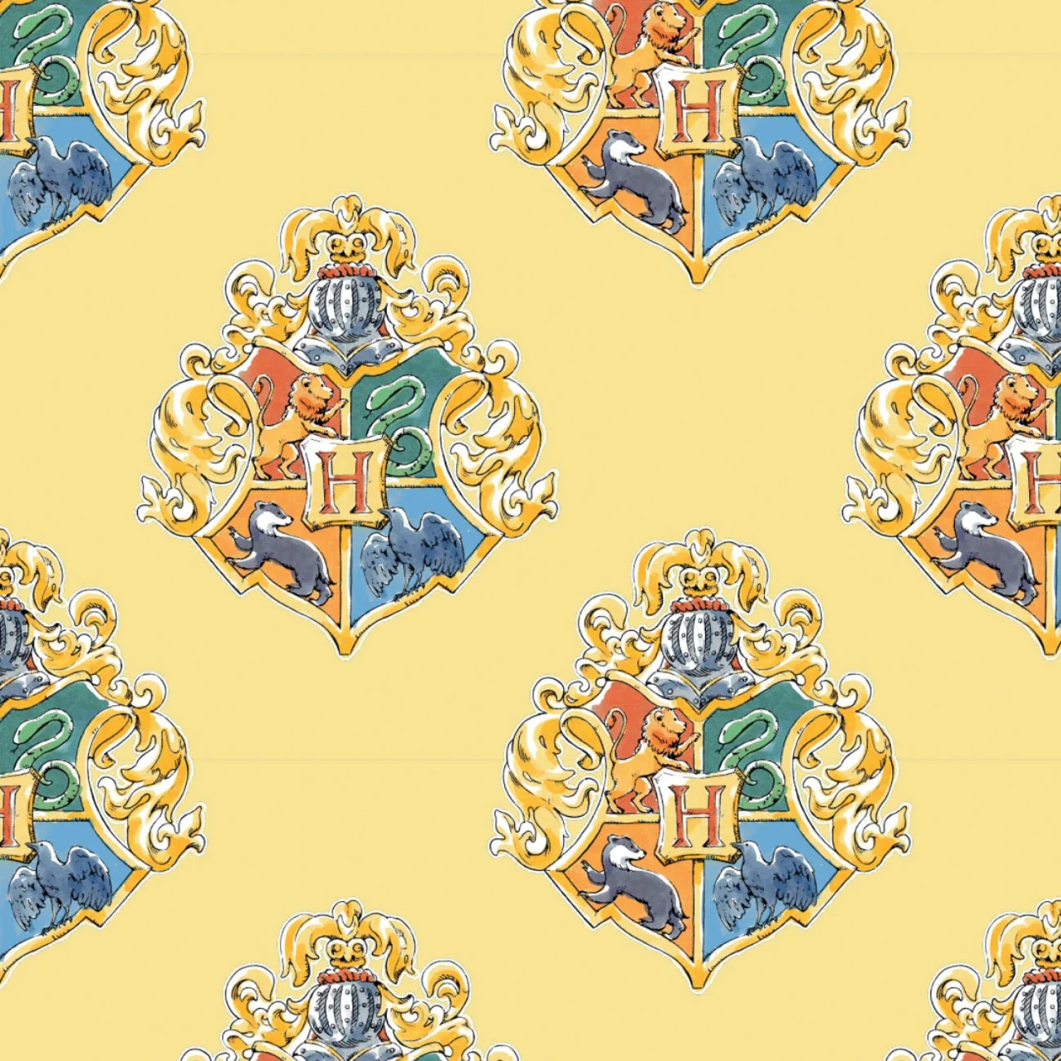 Harry Potter Wizarding World Watercolor Crest Yellow 100% Cotton Fabric by The Yard
