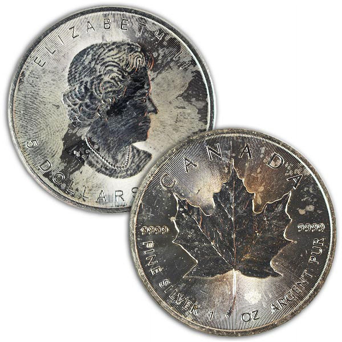 Lot of 5 - Spotted/Tarnished/Circulated Silver Maple Leaf, .9999 Pure, 1 Troy Ounce