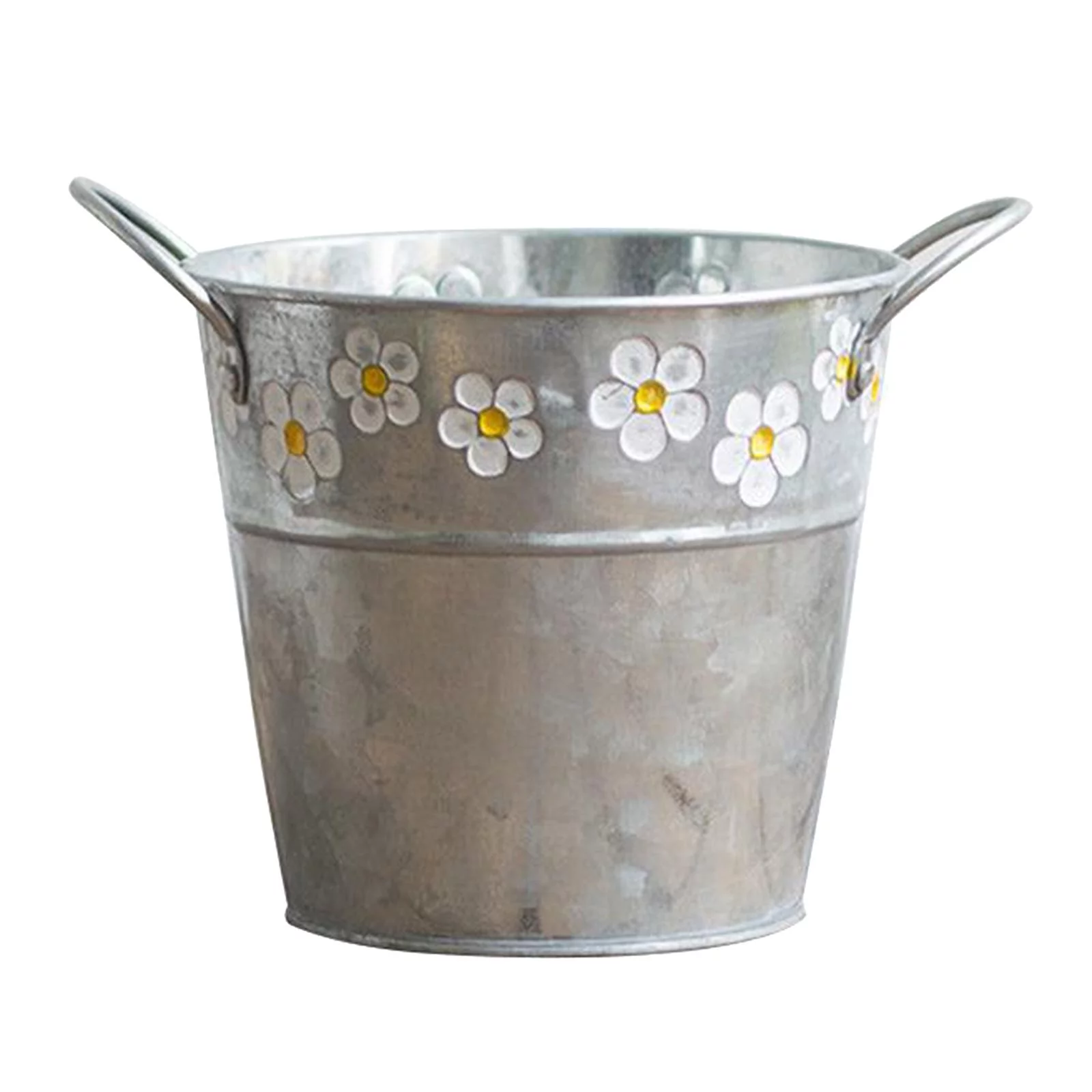 1Pc Decorative Galvanized Metal Buckets, Rustic Vintage Pot Planter, Farmhouse Home