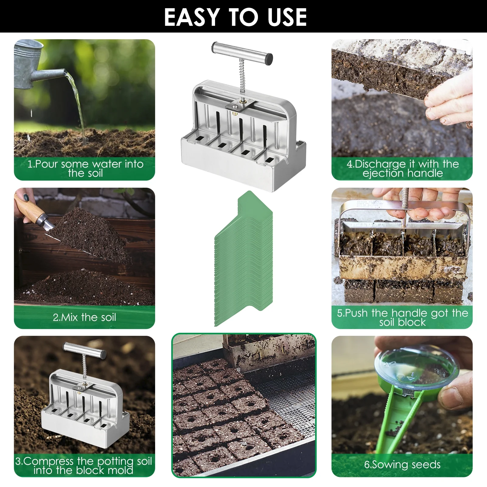 OWSOO Tool kit,Pins Handle Soil 8 Cell Soil
