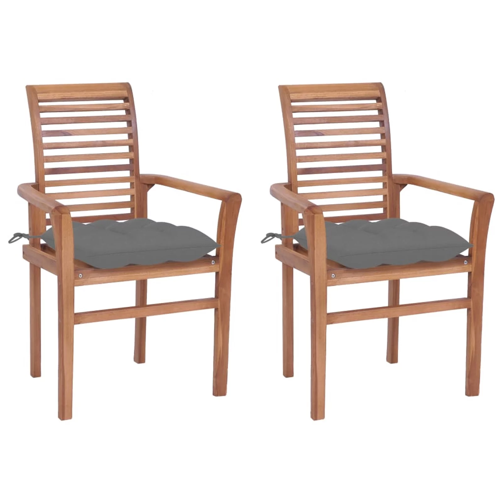 Anself 2 Piece Garden Chairs with Gray Cushion Teak Wood  Dining Chair for Patio, Balcony, Backyard,  Furniture 24.4 x 22.2 x 37 Inches (W x D x H)