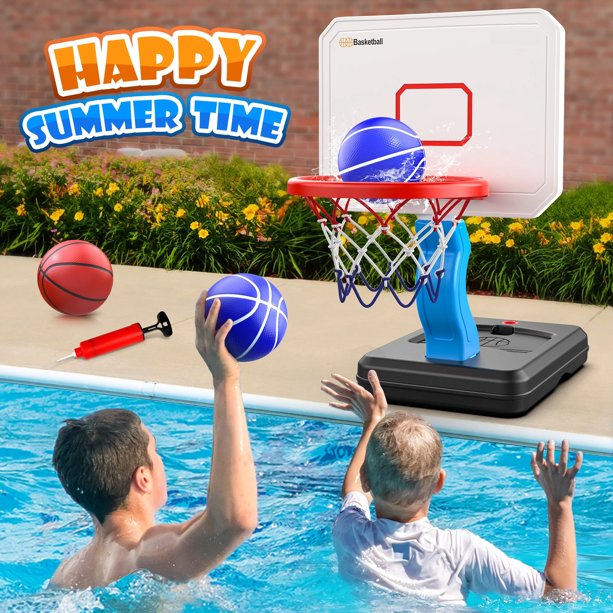 Hot Bee Pool Basketball Hoop, Height Adjustable Toddlers Basketball Hoop with 4 Balls, Indoor Outdoor, Basketball Summer Toys Gifts for 2 3 4 5 6 7 8 Years Old Boys Girls