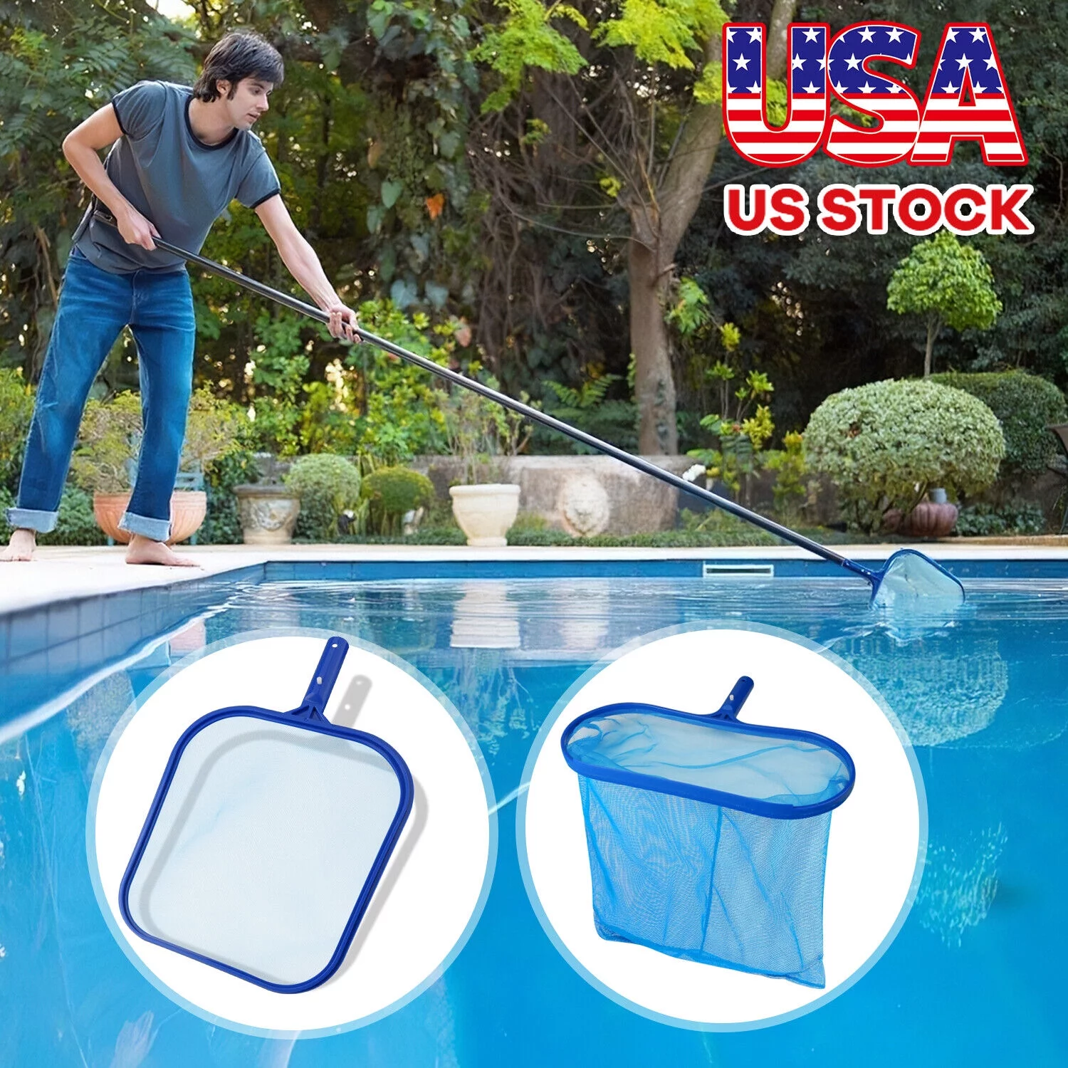 Swimming Pool Leaf Skimmer Rake Mesh Net Spa Pond Cleaning With Telescopic Pole