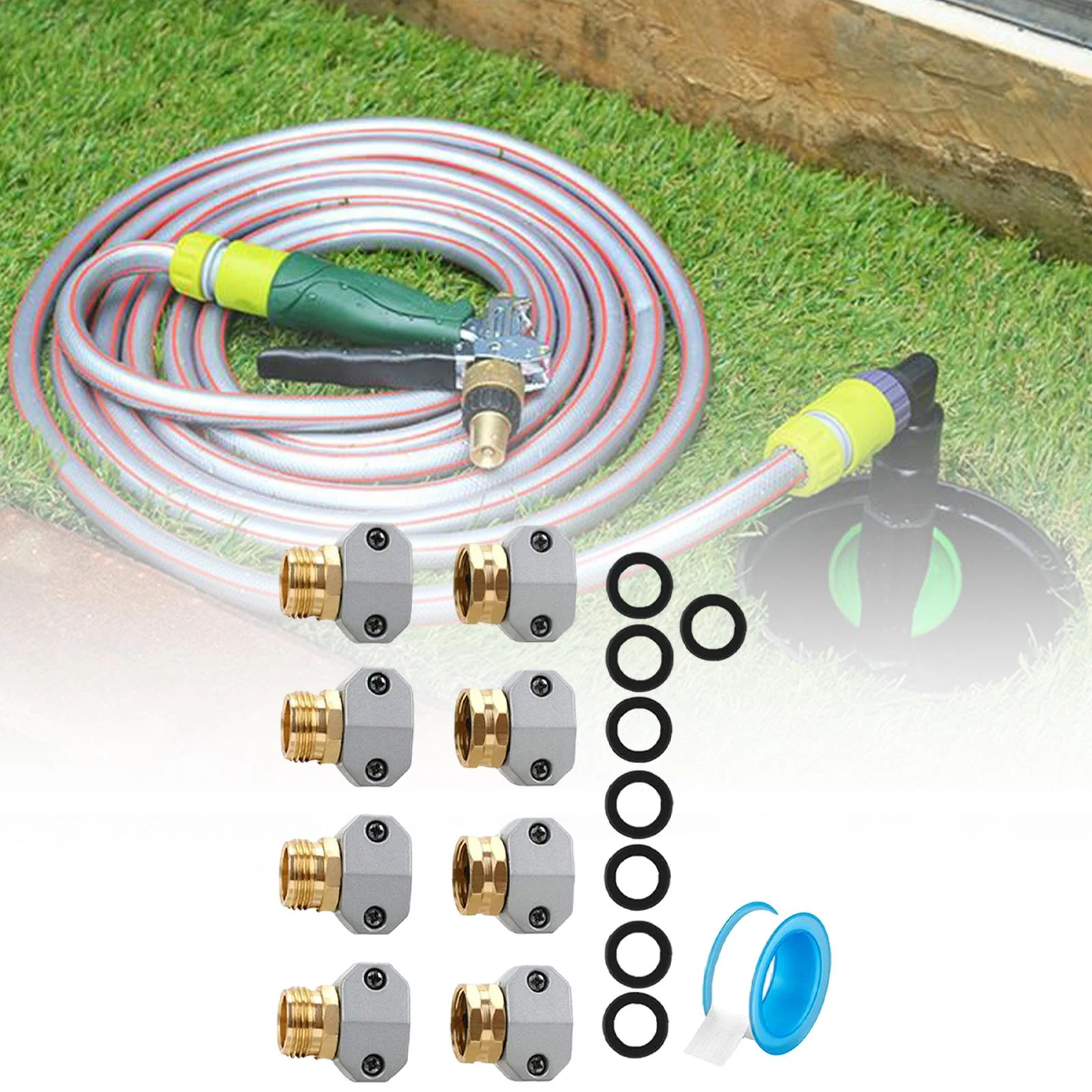 jicheng Garden Hose Repair Set Garden Hose Repair Fittings Fit 3/4 inch and 5/8 inch Hoses with Rubber Washers Garden Hose End Mender 4 Sets