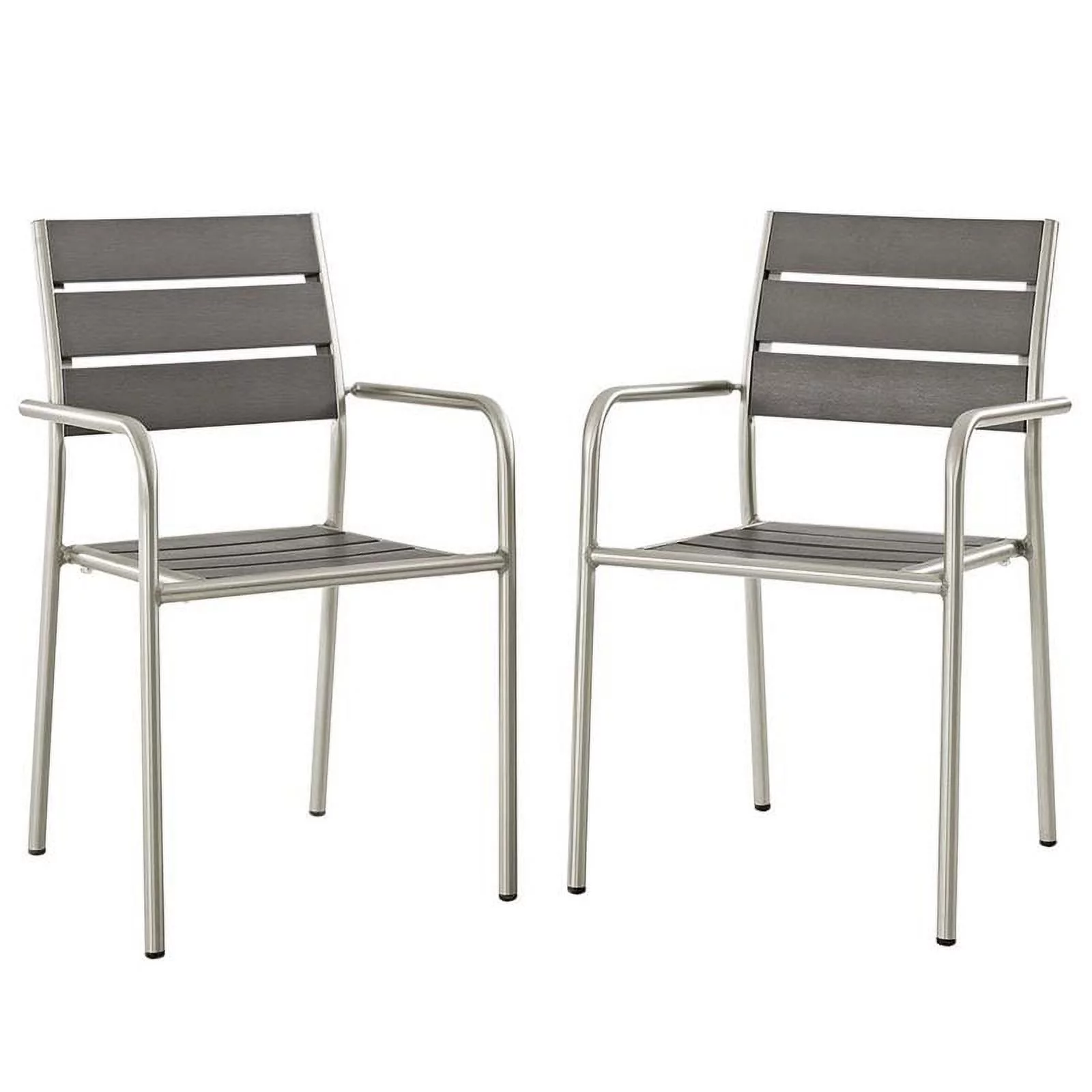 Pemberly Row  Patio Dining Arm Chair in Silver and Gray (Set of 2)