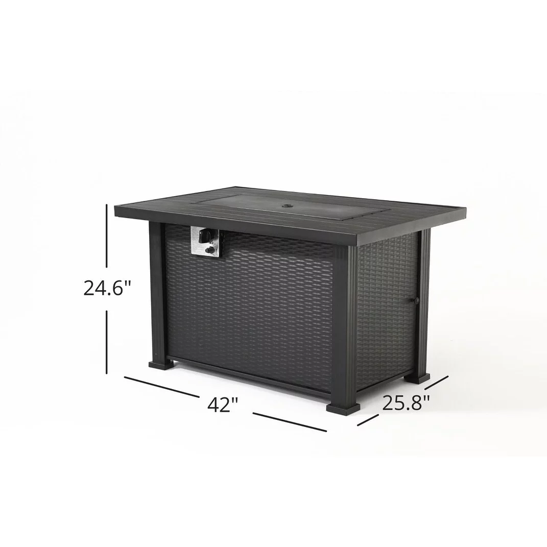 7 Piece Patio Dining Fire Pit Set Wavy Brown