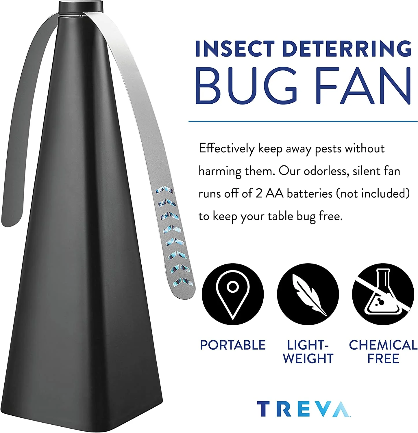 Treva Black Bug Repellent Fan, Soft Blade, Non-Toxic, Battery Powered, 4 Pack