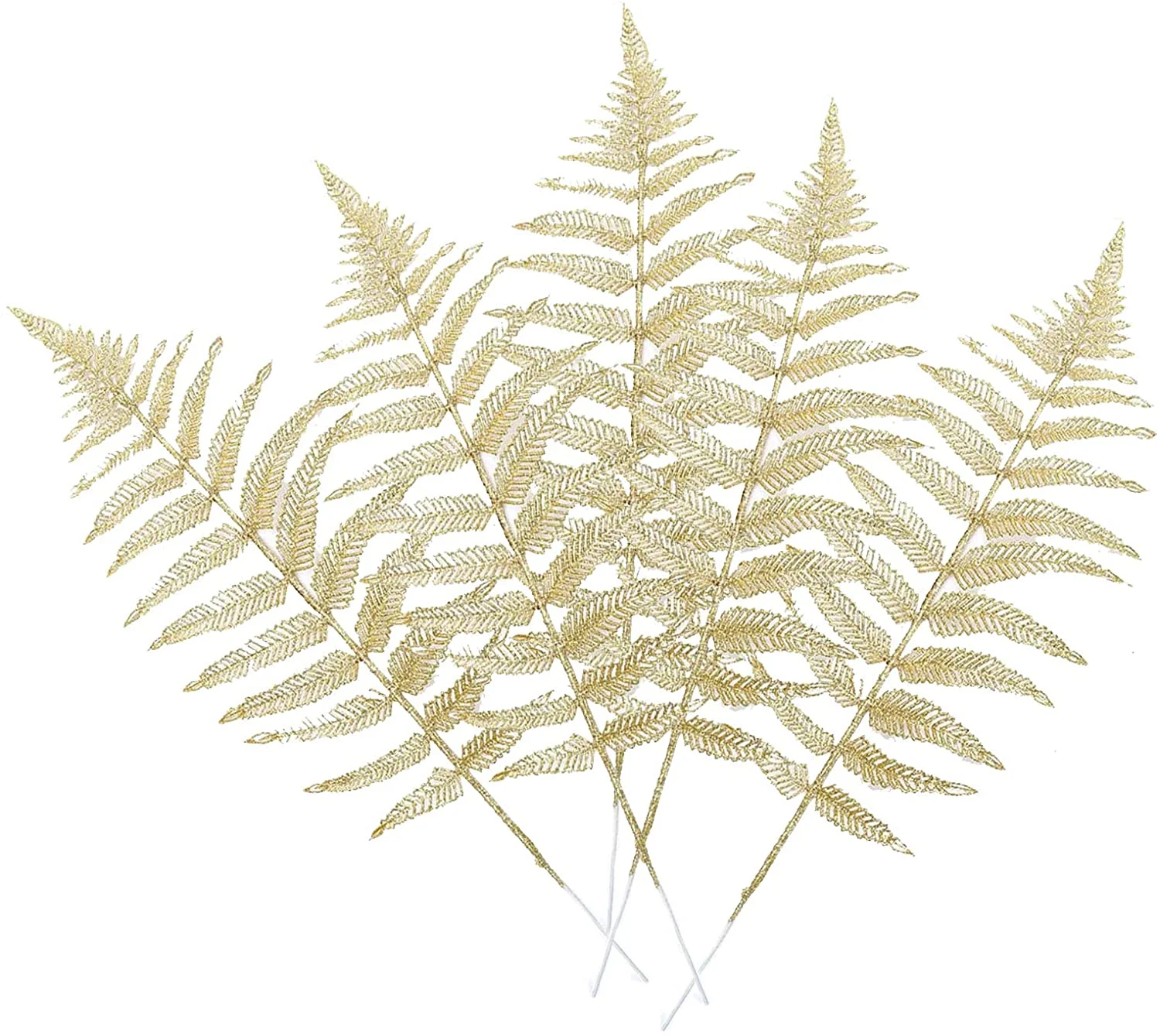 Namzi Decorative Glitter Hollow Leaf, 10pcs Artificial Fern Plant Persian Stem Leaves Christmas Spray Ornament for Holiday Party Xmas Tree Decor （Gold）
