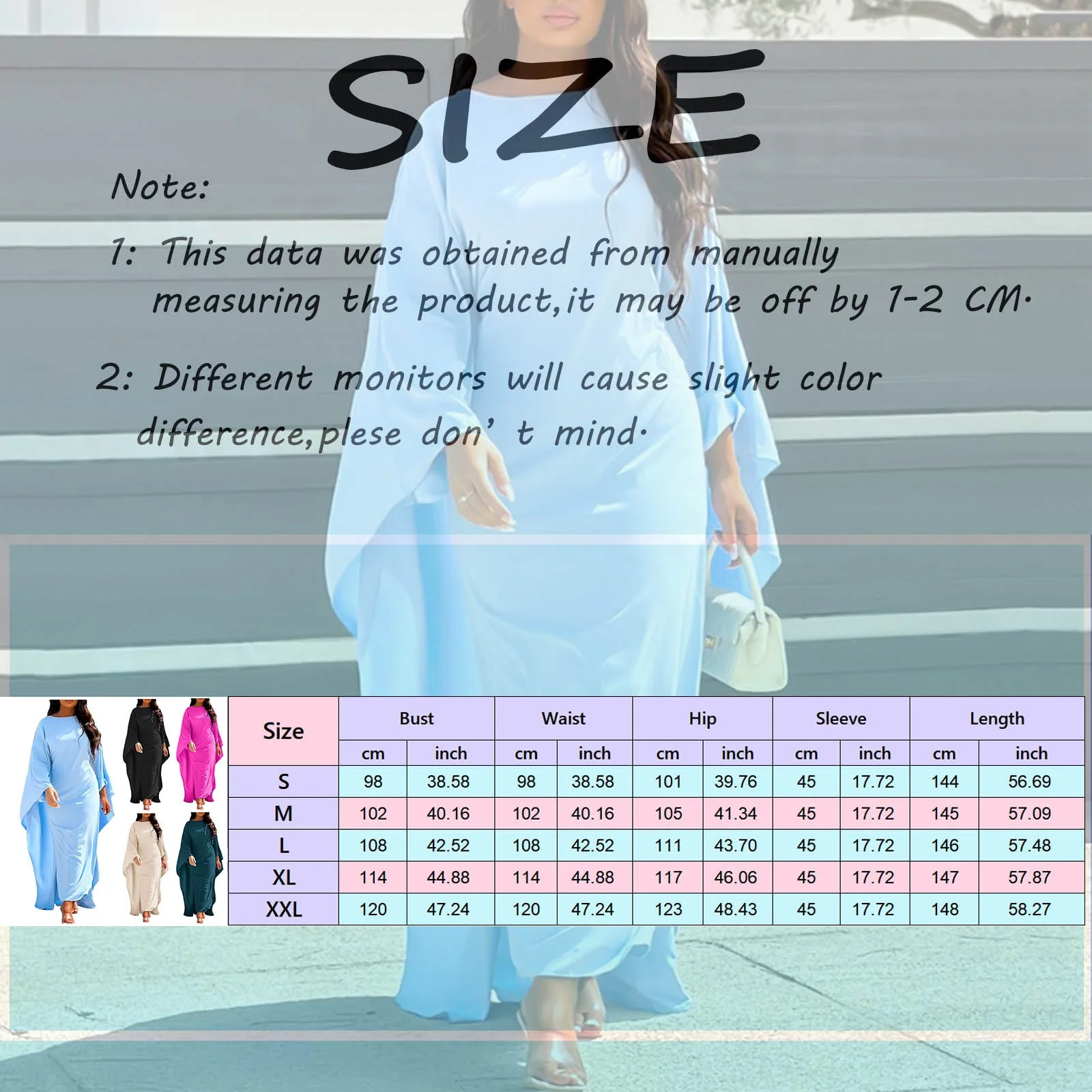 Fashion Satin Party Dress Robe Abaya Women Elegant Solid Round Neck Bat Sleeves Loose Maxi Dress Women