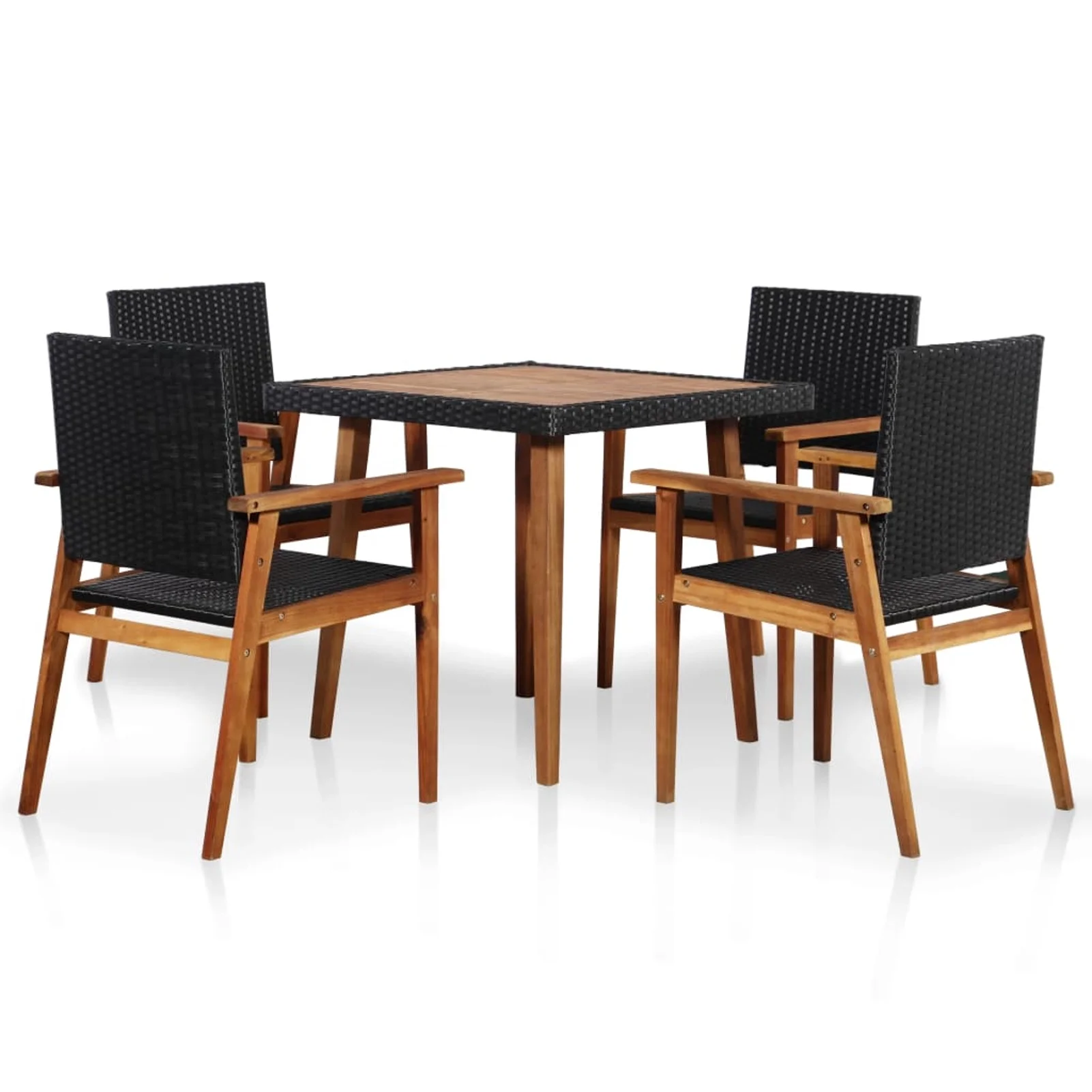 walmeck 5 Piece Patio Dining Set Poly Rattan Black and Brown
