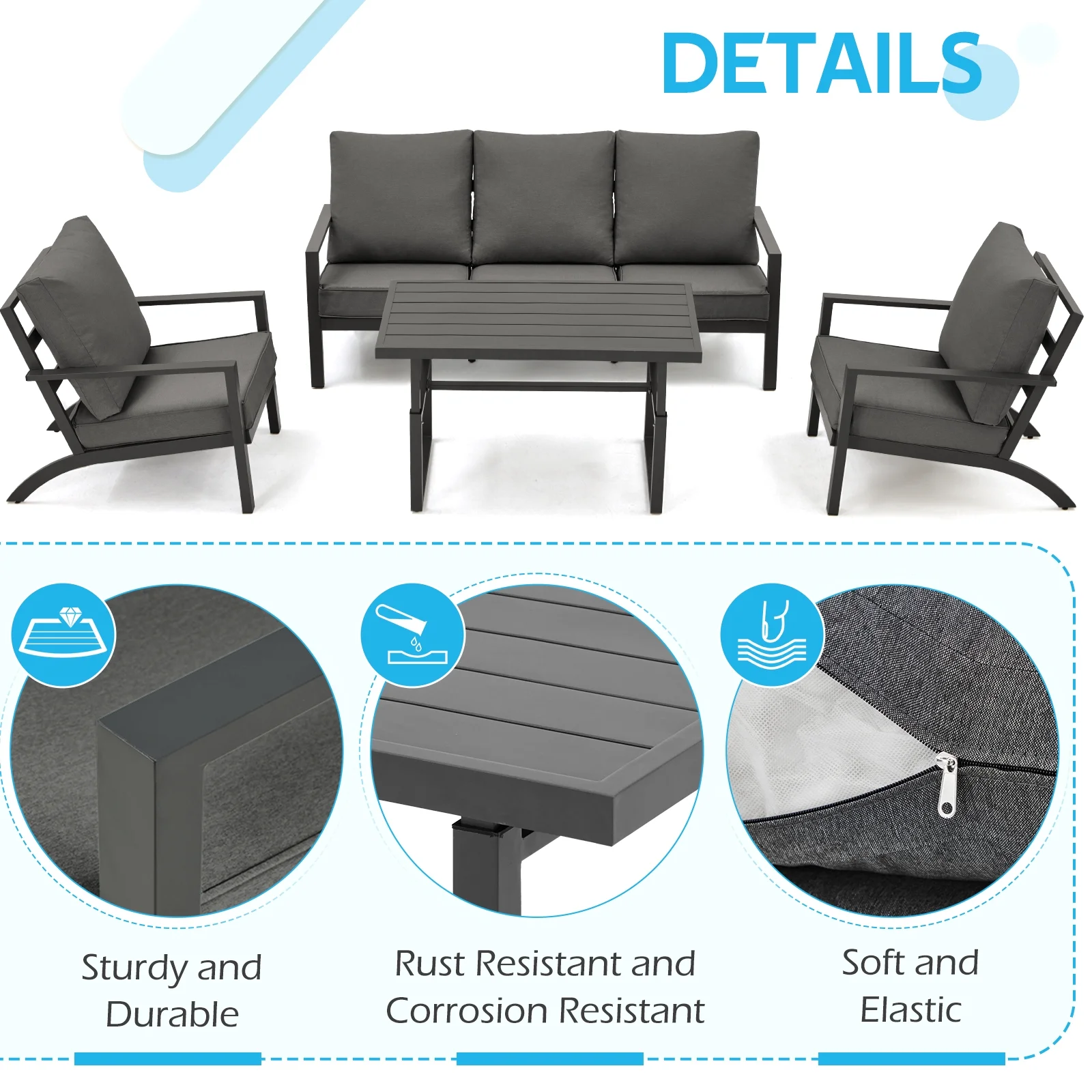 Danrelax 4 Pieces Aluminum Patio Furniture Set,Patio Conversation Set, Black