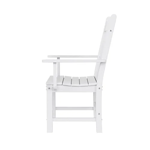 WO Home Furniture Poly Lumber Dining Chair with armrest, HDPE Seat, All Weather and UV Resistant for Outdoor, Indoor, Patio, Backyard, Balcony, Porch, Deck, Lawn, White