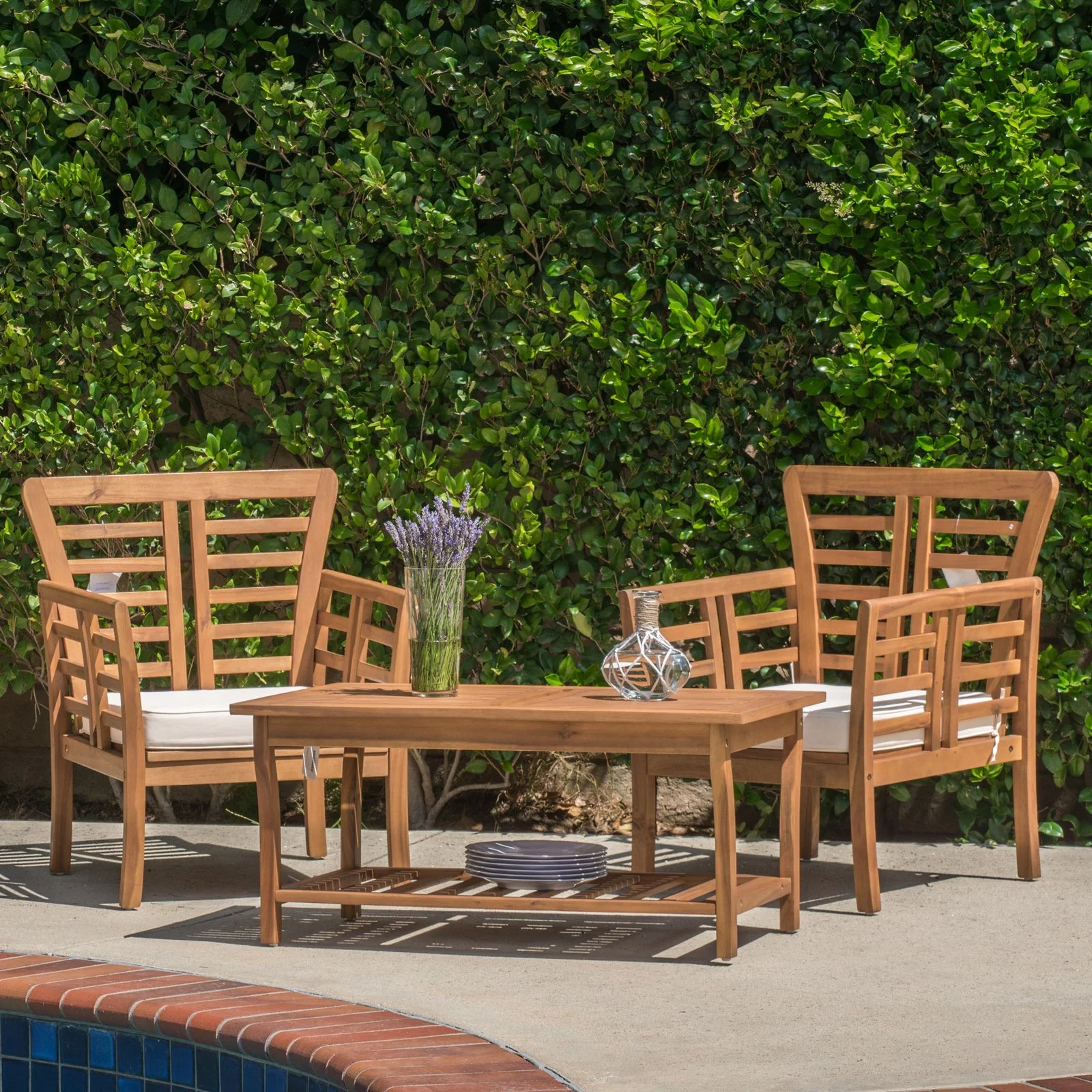 Christopher Knight Home Caydon 4-piece Acacia Wood Patio Chat Set by  Brown