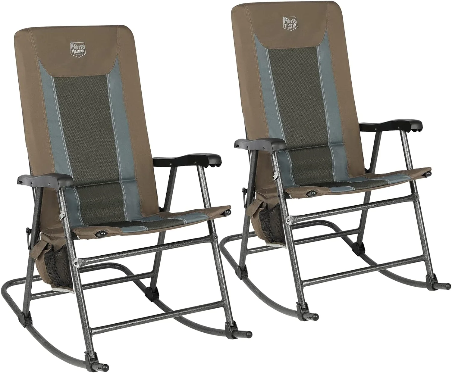 TIMBER RIDGE Foldable Padded Rocking Chair Set of 2 for Outdoor, High Back and Heavy Duty, Portable for Camping, Patio, Lawn, Garden, Yard or Balcony, Supports 300lbs, Brown