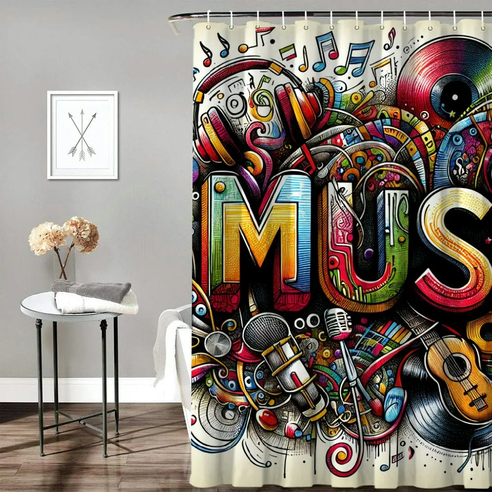 Dvbnli Street Art Wall Waterproof Shower Curtains Luxury Heavy Fabric Bathroom Shower Curtain Rock Music Hotel Home Dorm Bathtubs Decor Shower Curtain Machine Washable Grommet Curtain