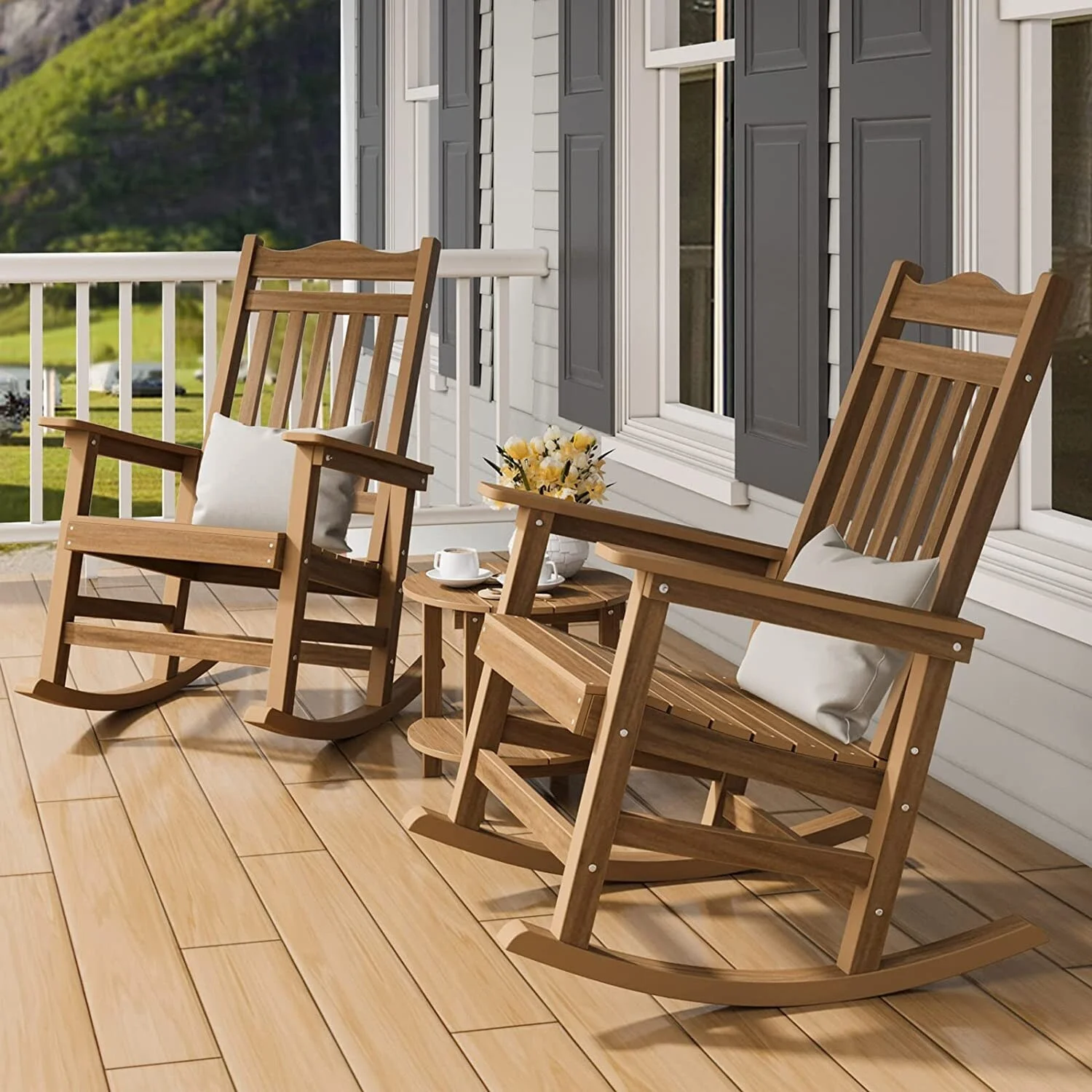 Mcferran's Inc Ravenna Plastic Wood Rocking Adirondack Chair Patio Rocker Set of 2 - Navy Blue