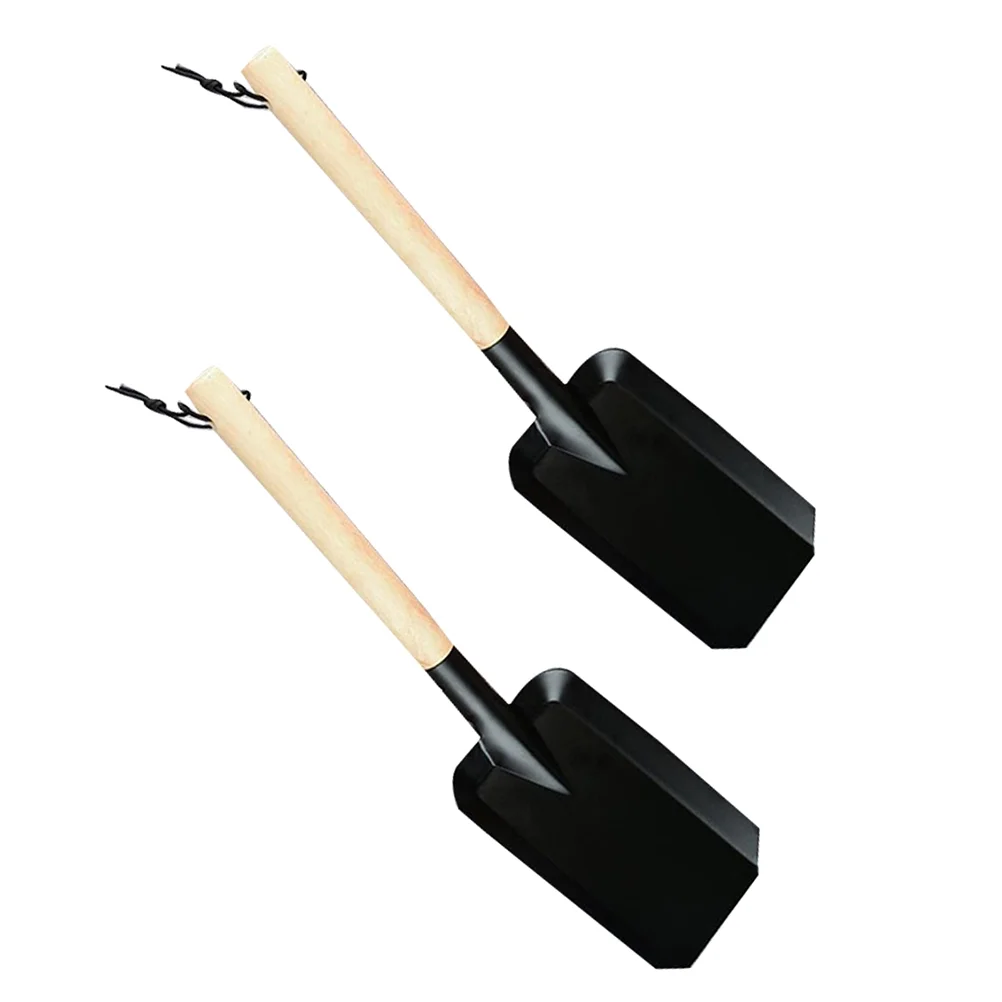 2 Pcs Wooden Handle Shovel Small Trowel Scoop Folding Mini Sapper Planting Iron Gardening Tools Camping