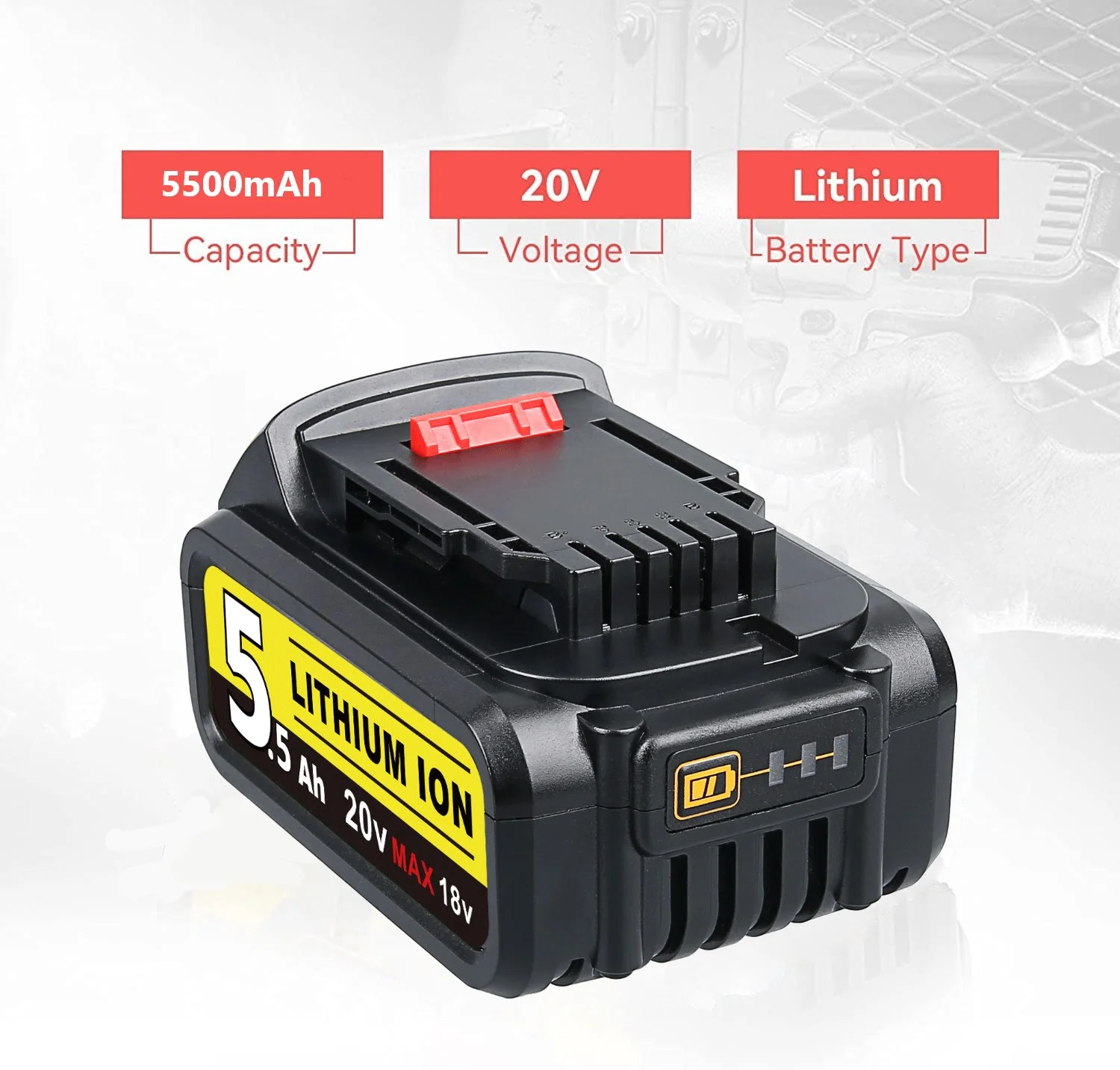 4Pack for DeWalt DCB200 Battery 20V 5500mAh Li-ion Black DCB606 DCB609 DCB612 DCB206