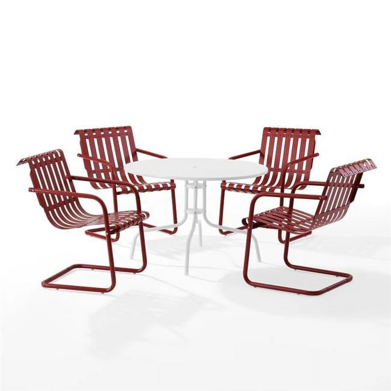 Gracie Outdoor Metal Dining Set for Dining Table & 4 Armchairs, Dark Red Satin & White Satin - 5 Piece