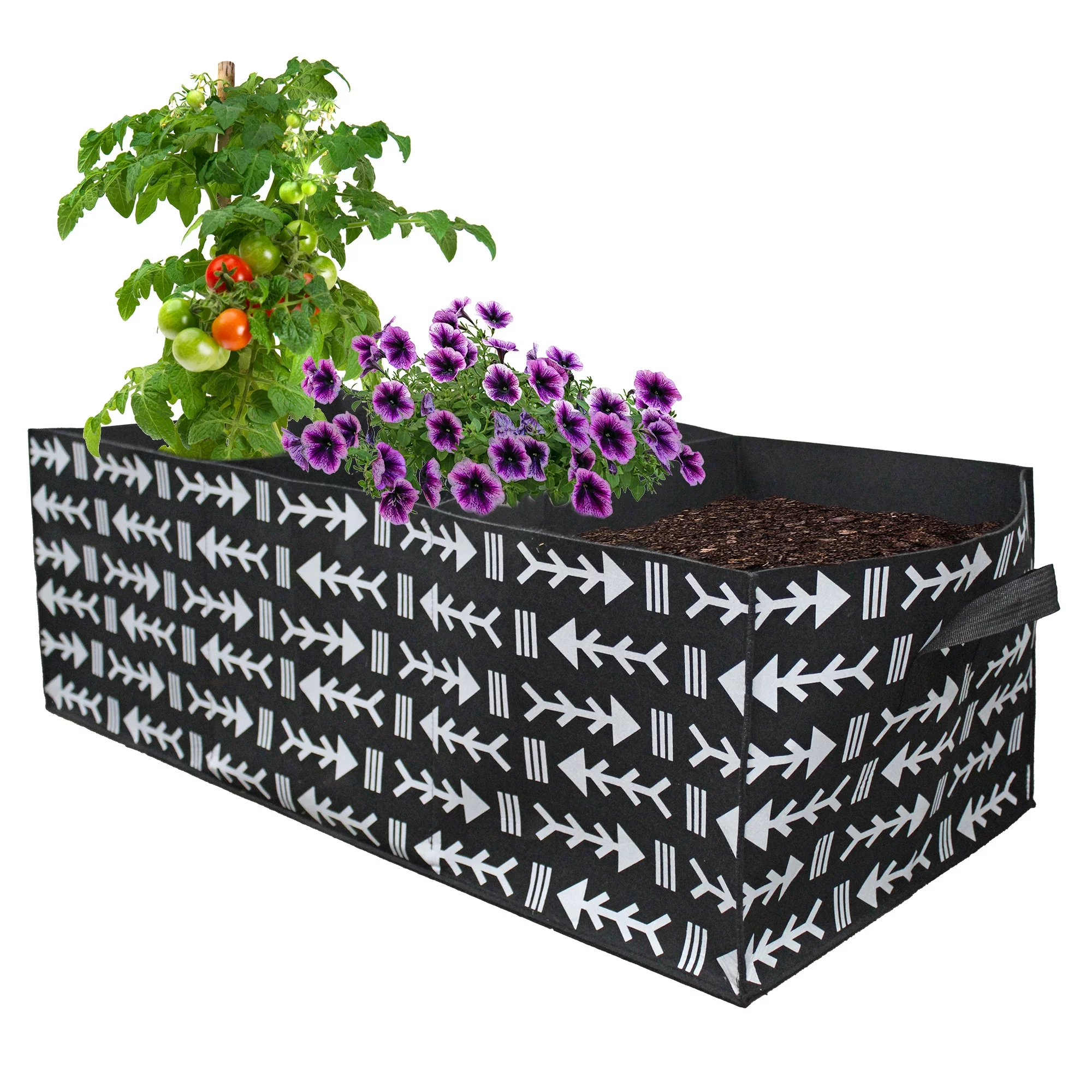Esterno Giant Rectangular Grow Bag (30-Gallon); 3-Section Large Decorative Fabric Raised Bed Planter, 3 x 1.3 x 1 Foot