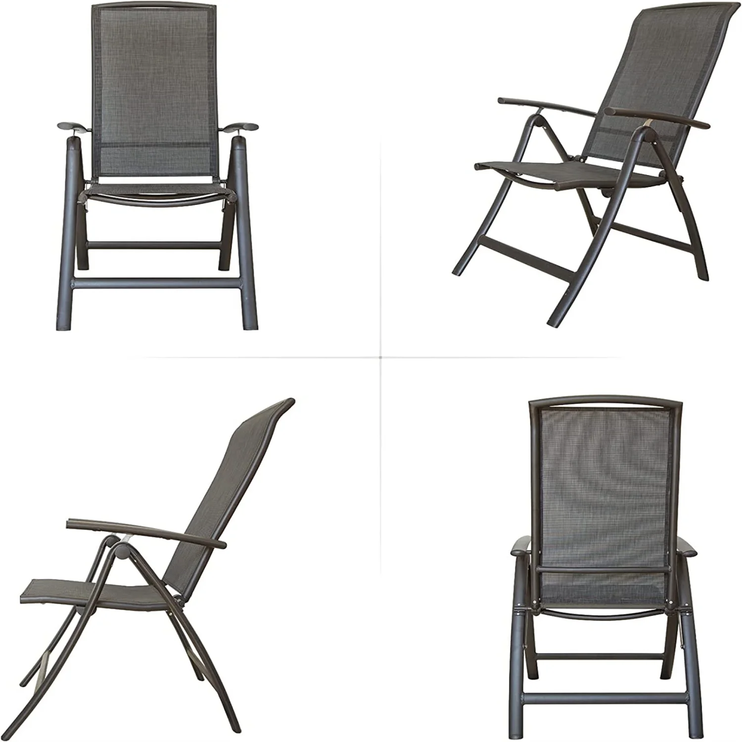 Folding Patio Chairs Set of 2  Aluminium Frame Reclining Sling Lawn Chairs with Adjustable High Backrest  Patio Dining Chairs for Outdoor  Camping Porch Balcony(Textilene Fabric 2 Chairs)