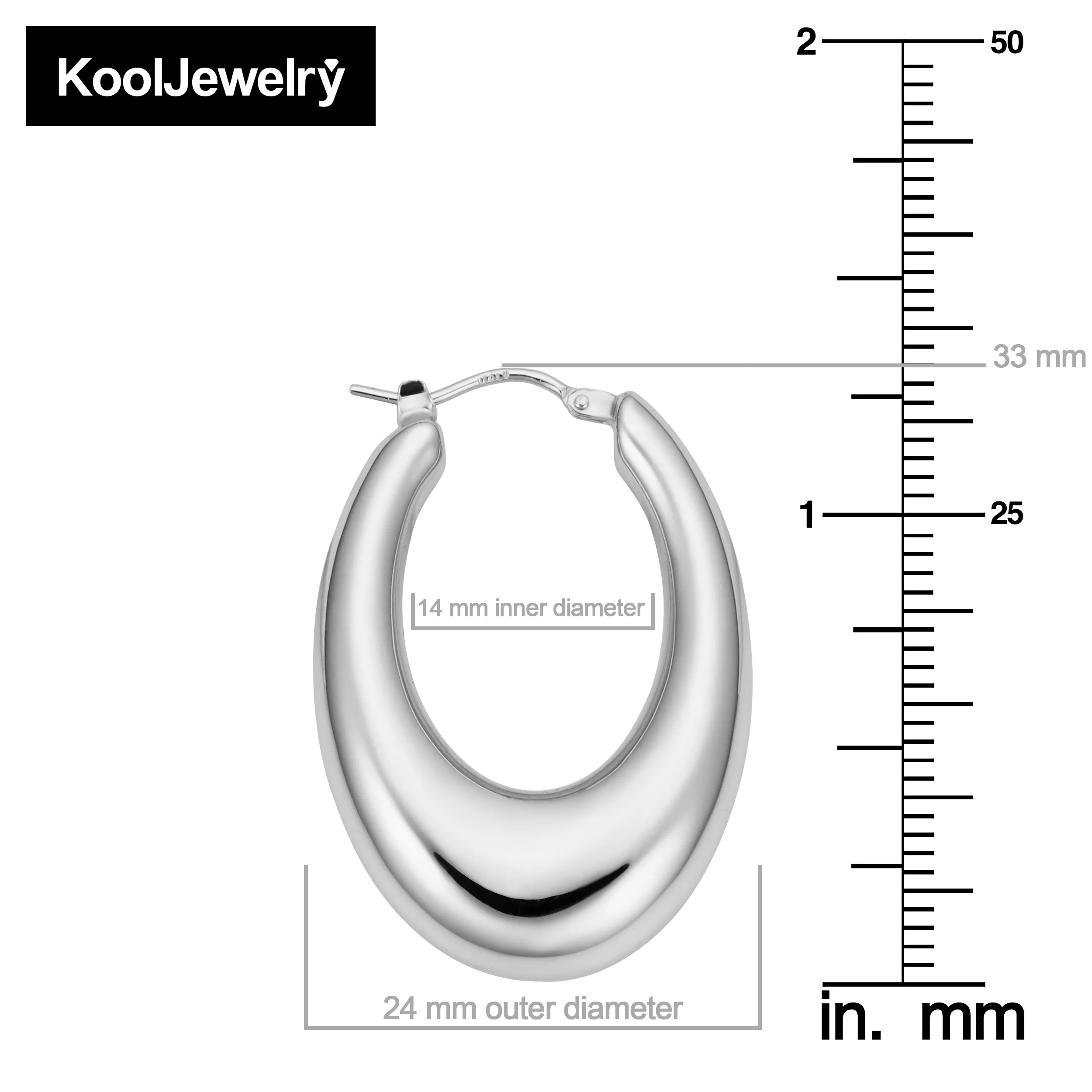 Fine 925 Sterling Silver Graduated Electroform Oval Hoop Earrings (14 mm inner diameter)
