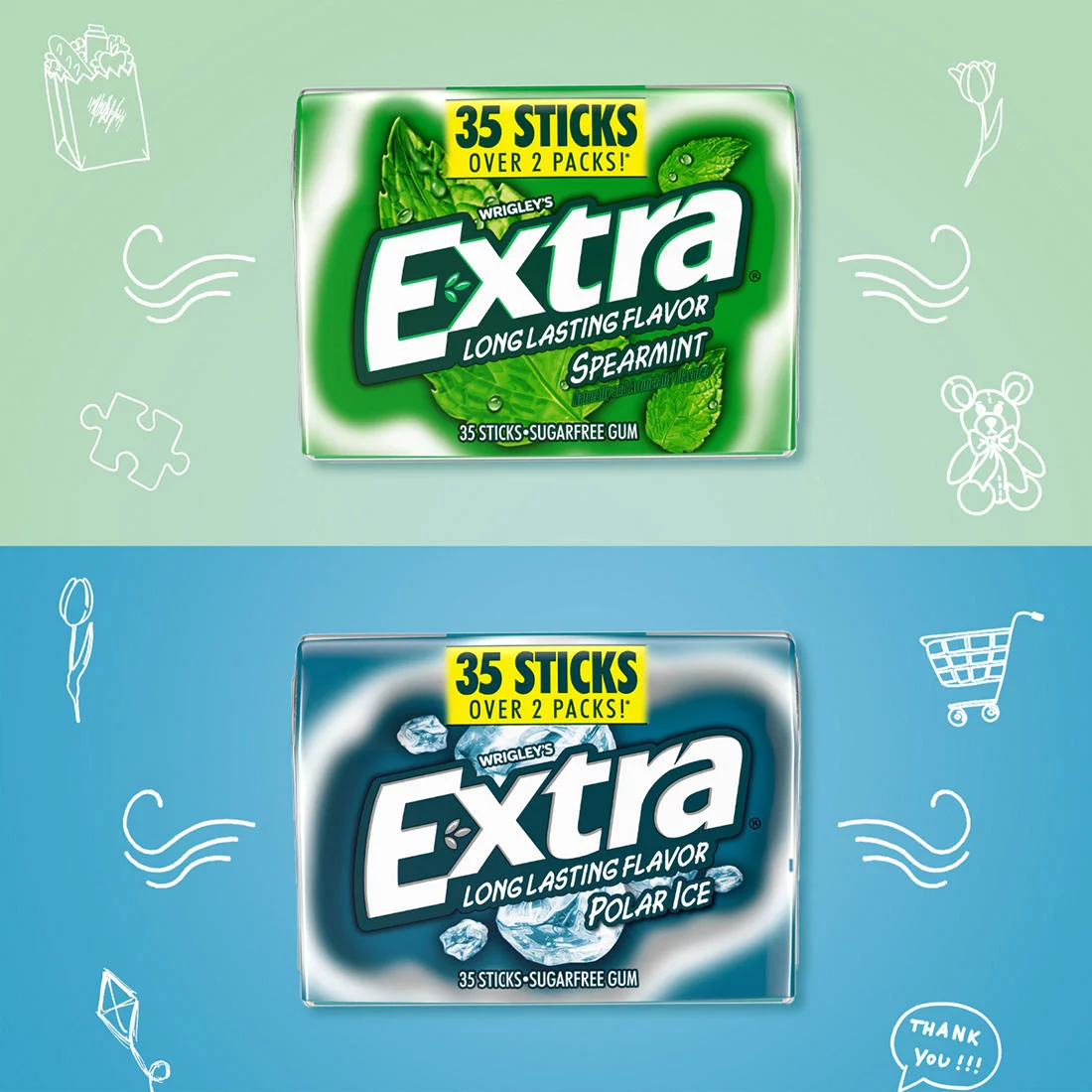 Extra Peppermint and Spearmint Sugar Free Chewing Gum, 35 Ct.