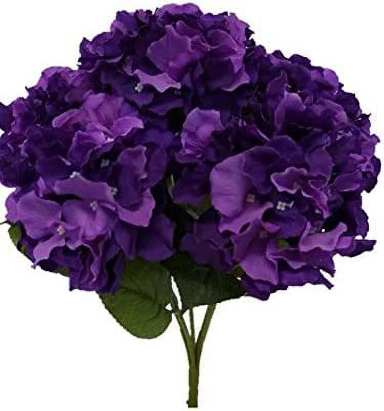Super Soft  Hydrangea Artificial Flower Bouquet (5-stem, 5mop Heads), with No Pot(centerpieces/Wedding ration)(Purple)