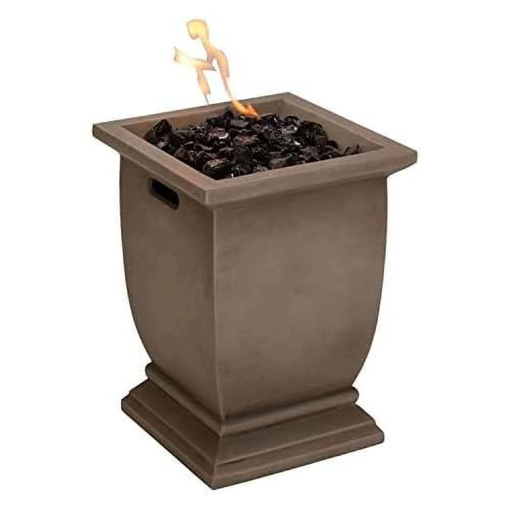 15 Inch 10,000 BTU LP Gas Outdoor Concrete Fire Column Patio Heater With Integrated Ignition And Black Fire Glass, Brown