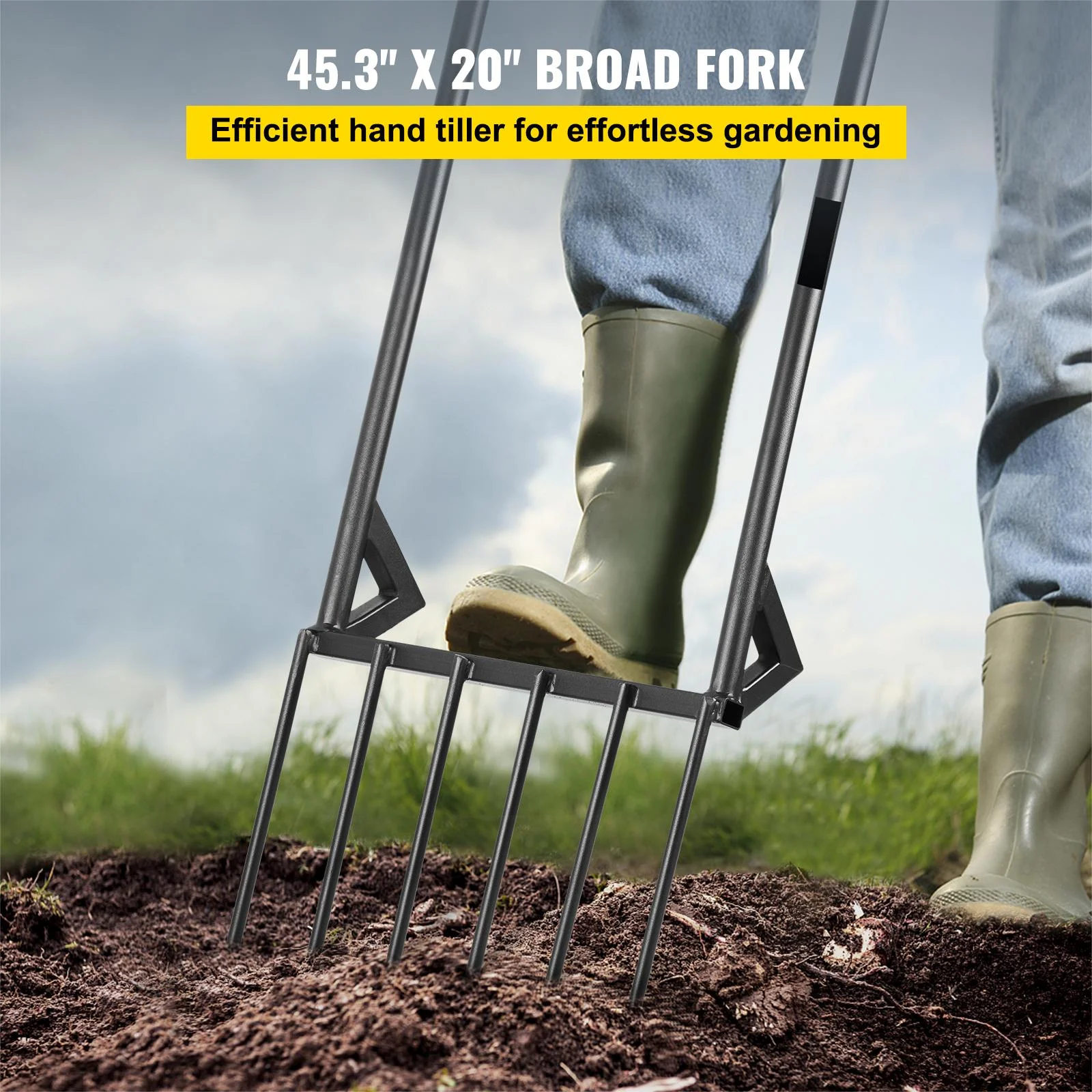BENTISM Broadfork Cultivating Tool Broad Fork 6 Steel Tines 45in for Gardening