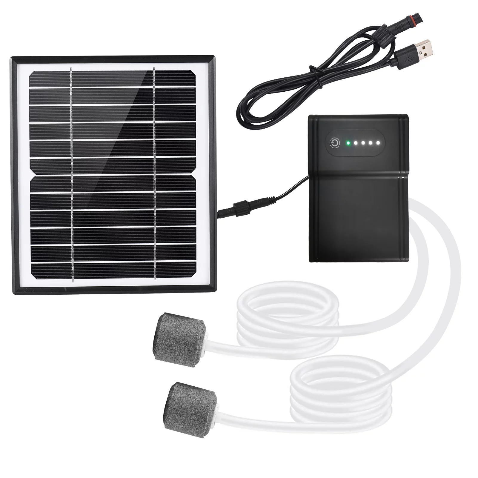 Arealer 5W/ Solar Powered Air Pump Kit for Aquarium FishOxygenator Aerator Solar Air Pump 2 Working Modes with Solar Panel/ / 2 Air Bubble Stones