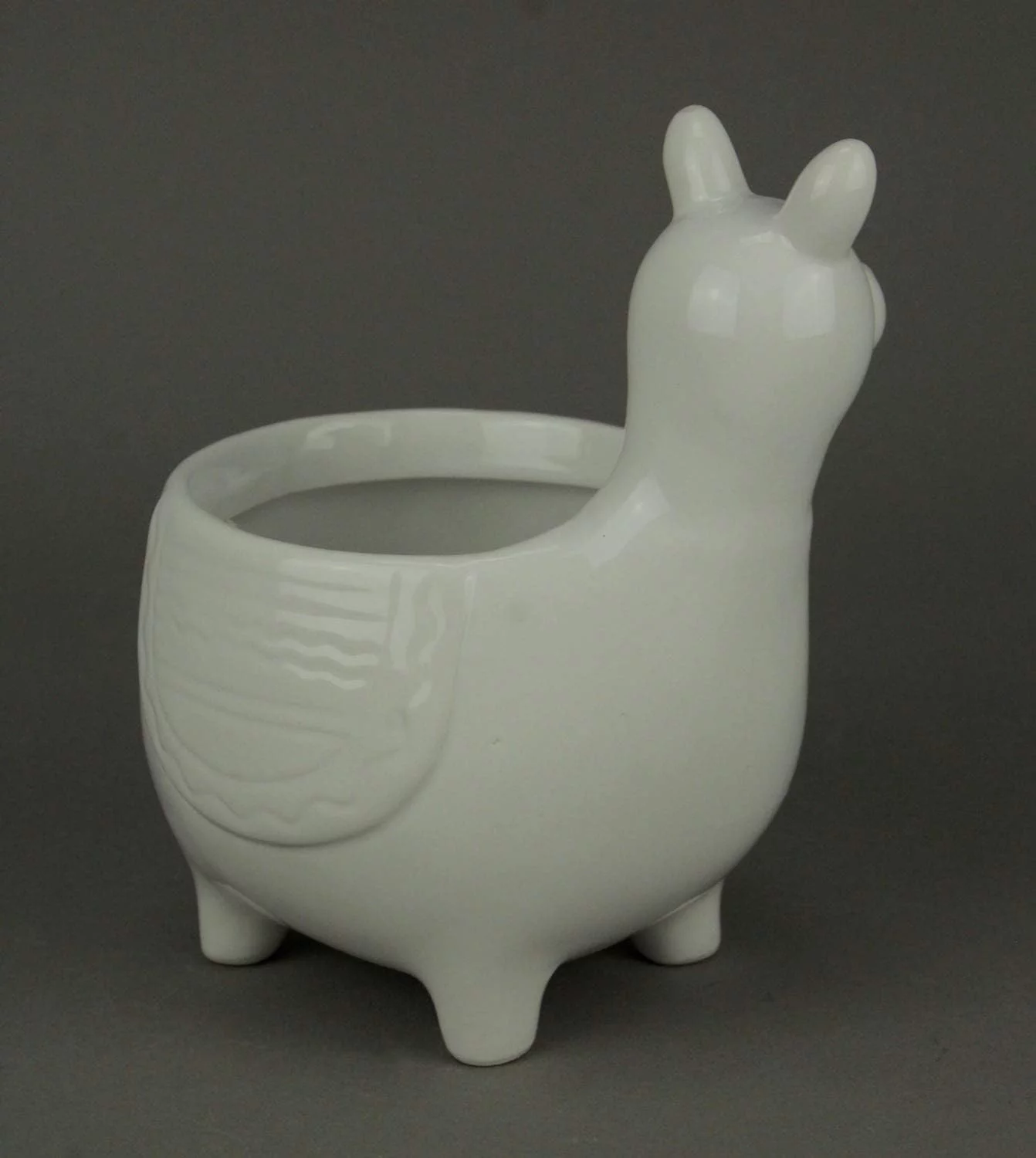 White Ceramic Standing Llama Planter Statue