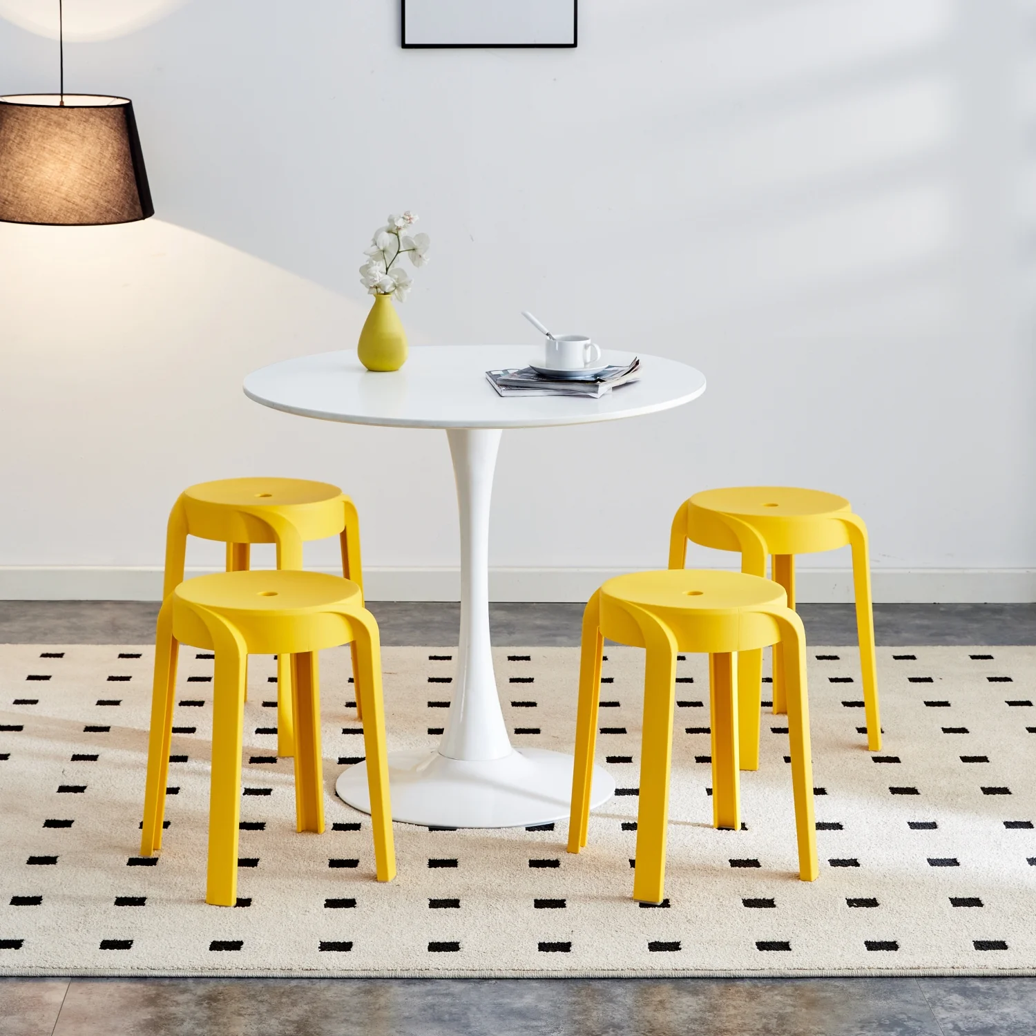 6 Pack Stackable Classroom Stools Plastic Stools Nesting Stools Colorful Round Stools Indoor Outdoor Flexible Seating Decorative Stools Chairs for Home Office School Classroom Mustard